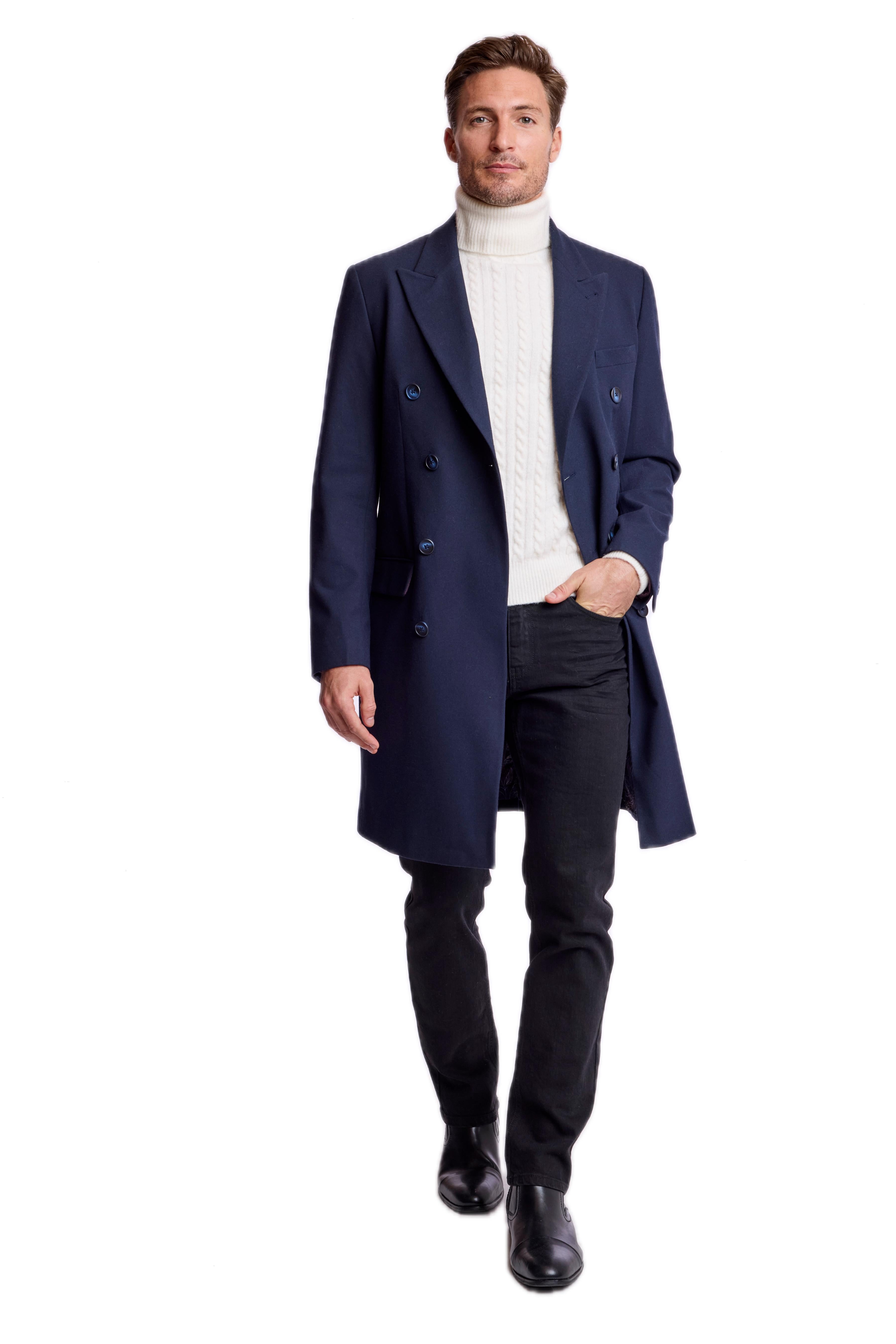 Peak DB Overcoat - slim - Navy