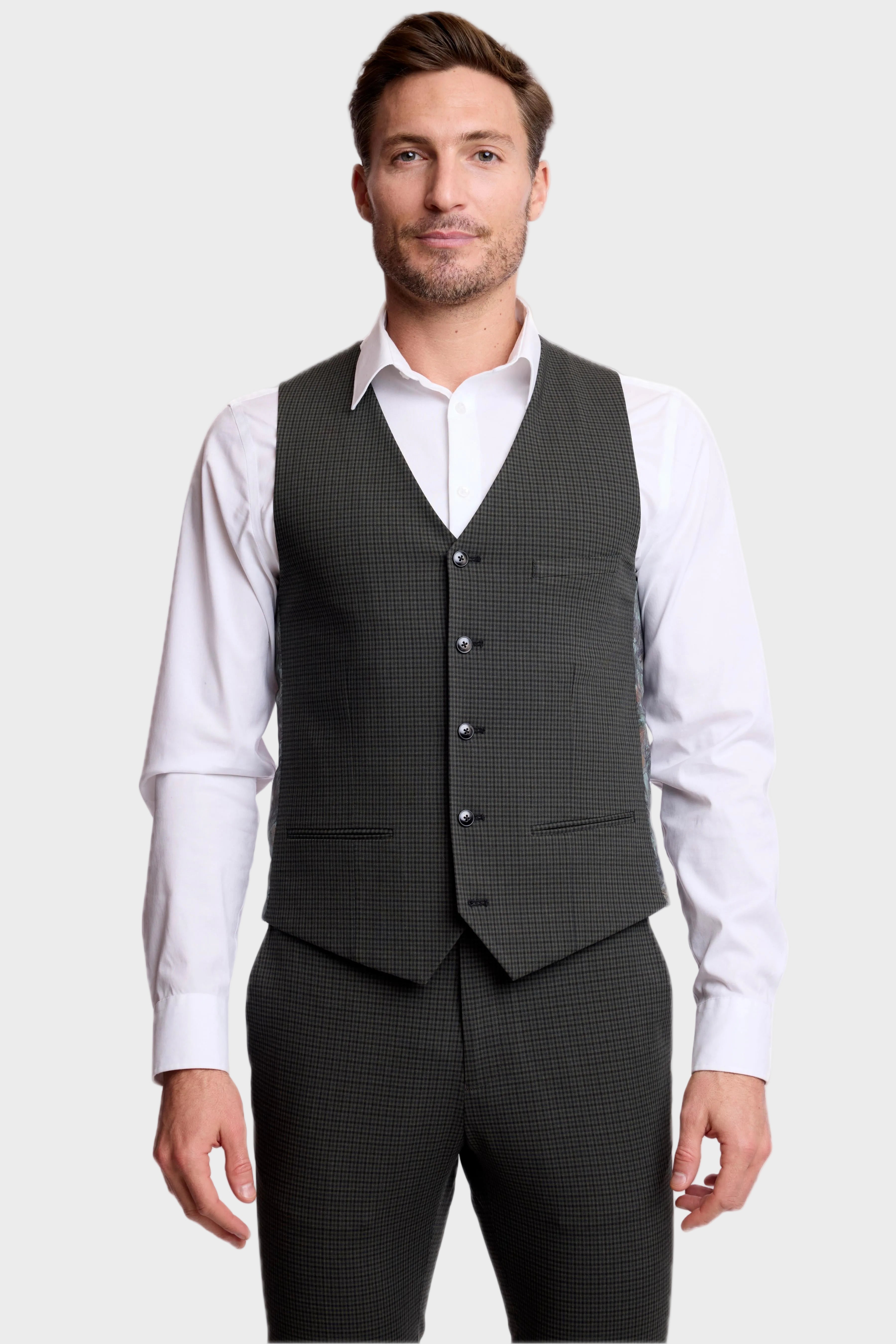 Eaton 5 Button Vest - slim - Green Navy Blk Gingham