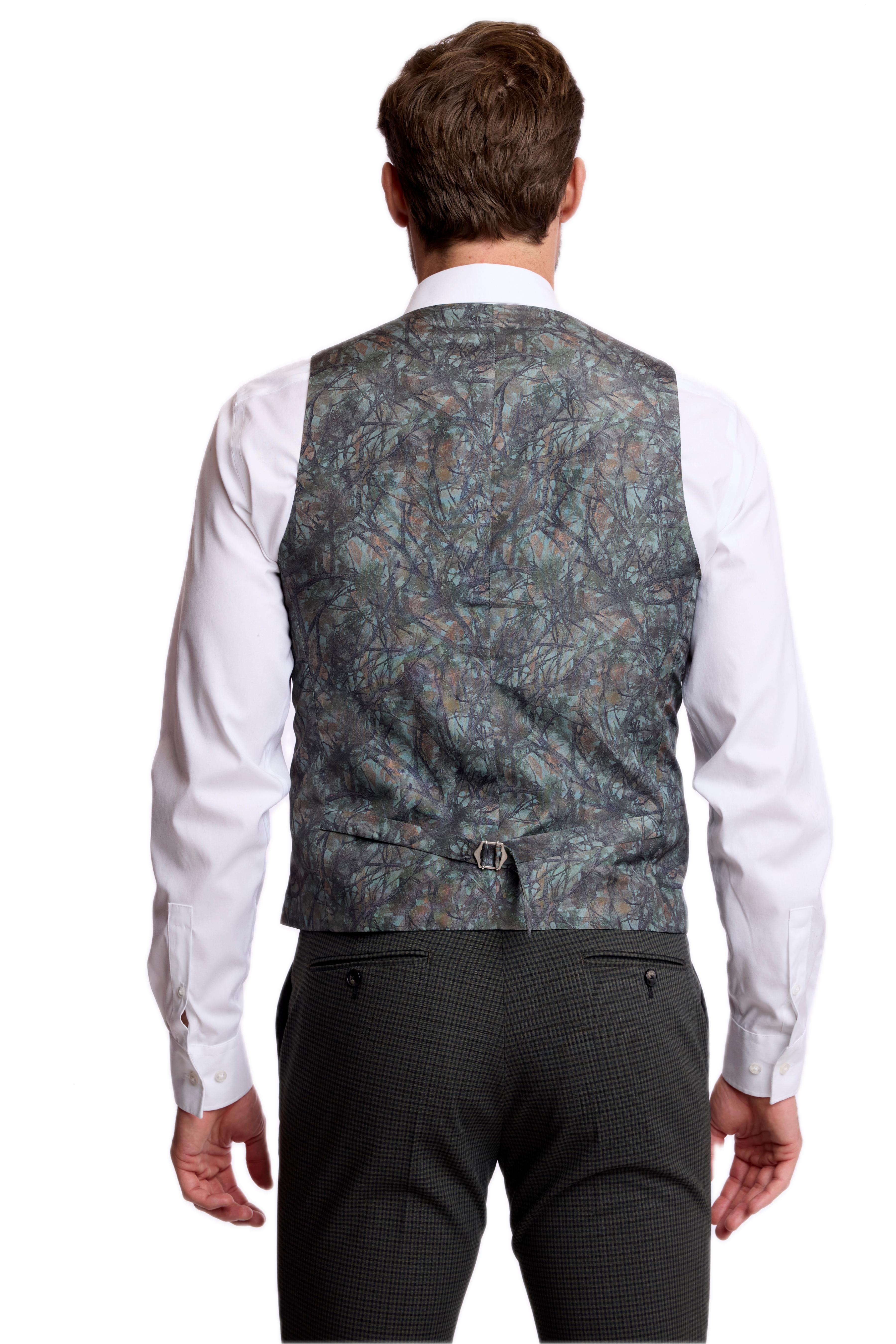 Eaton 5 Button Vest - slim - Green Navy Blk Gingham
