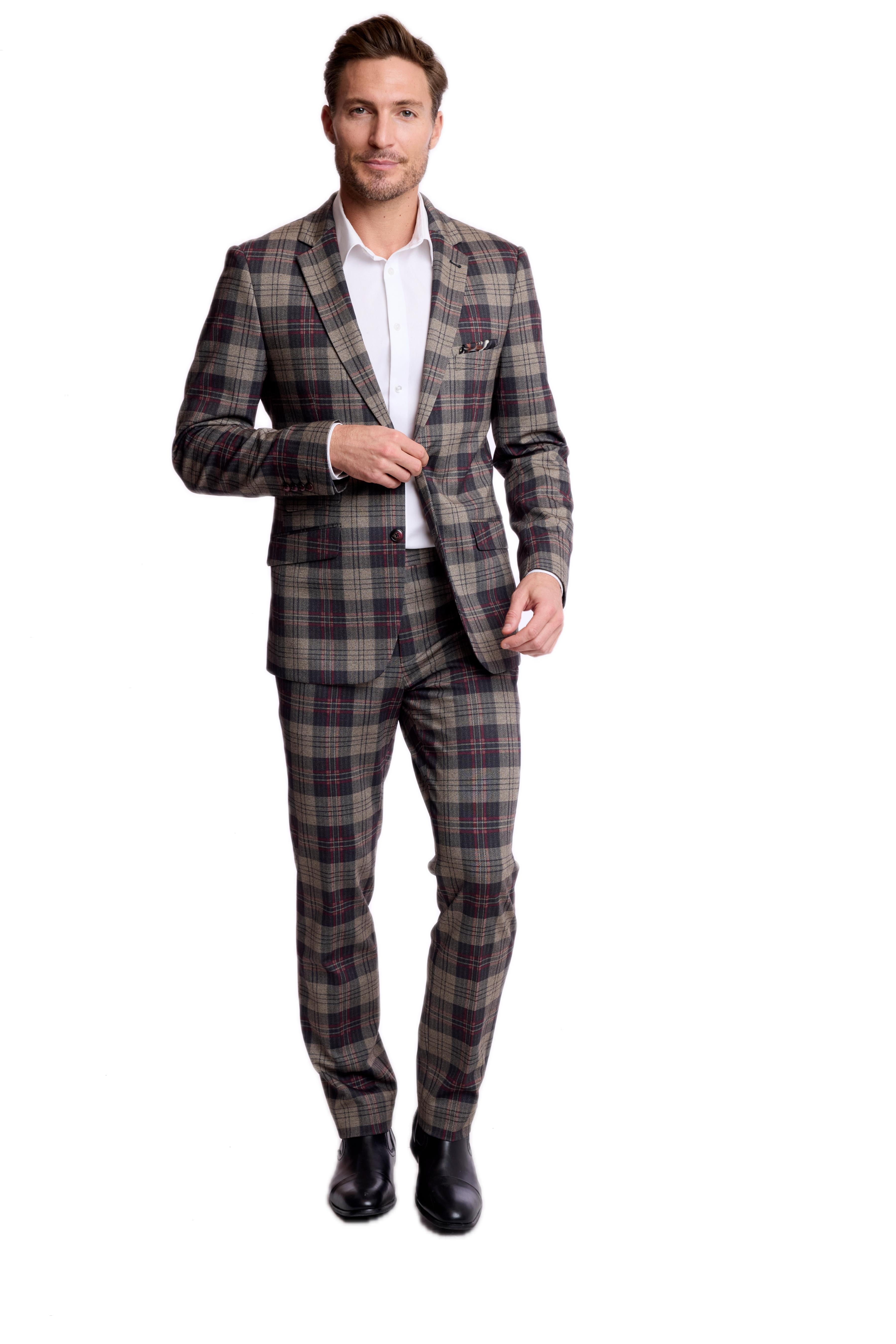 Dover Notch Jacket - slim - Blk Bg Red Herringbone Knit Plaid