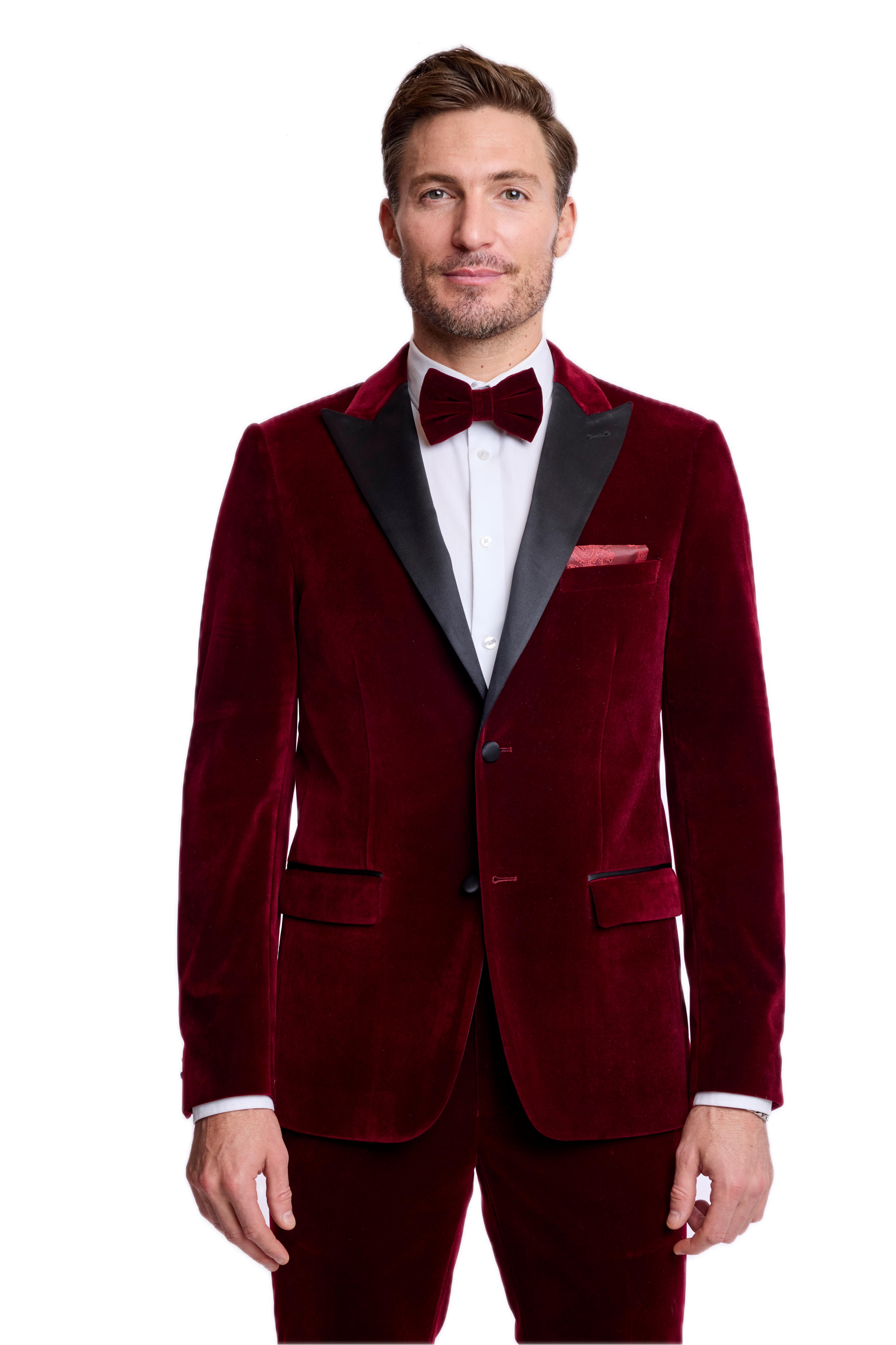 Kyle Big Peak Tux Jacket - slim - Burgundy Velvet