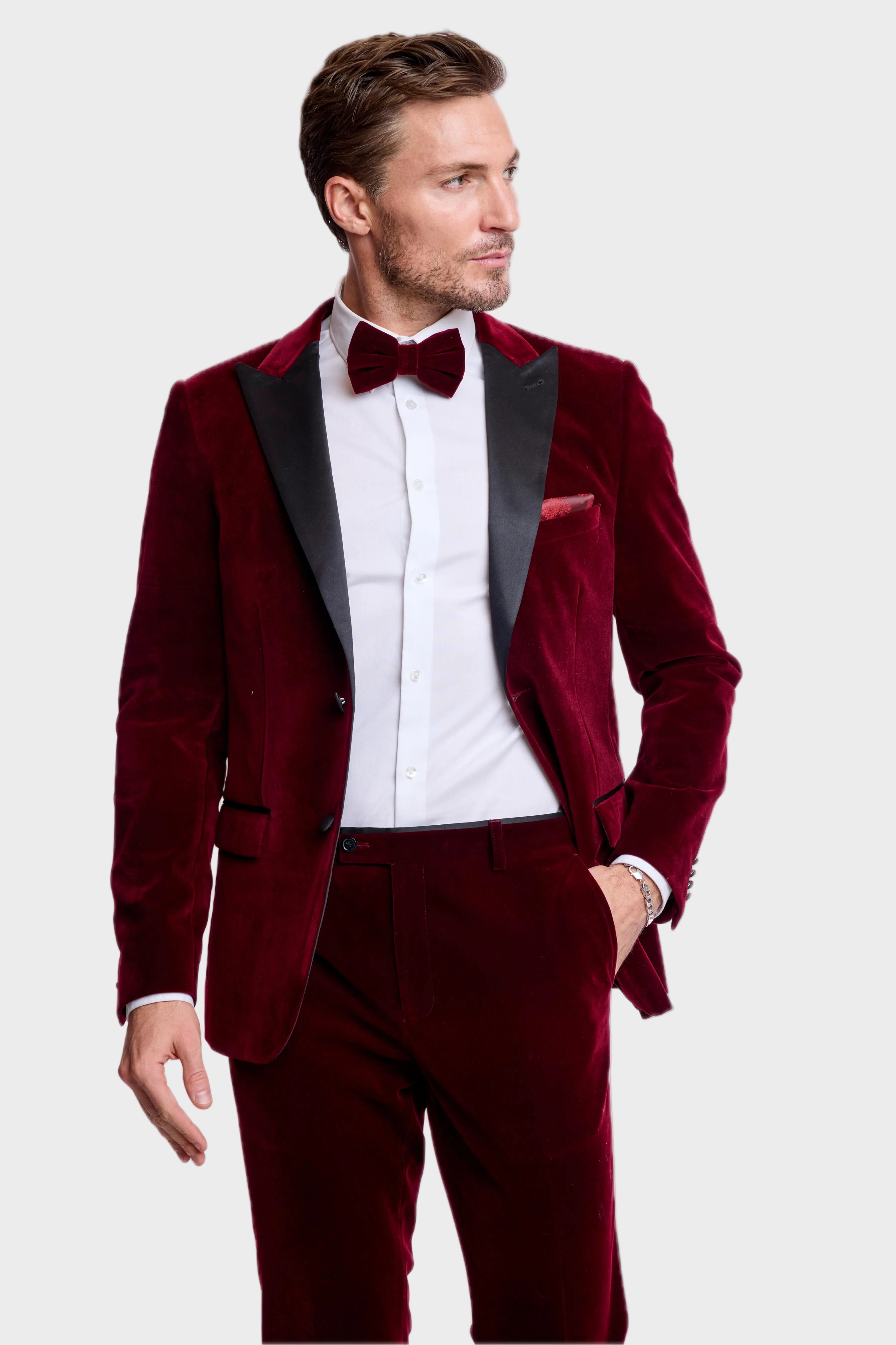 Kyle Big Peak Tux Jacket - slim - Burgundy Velvet