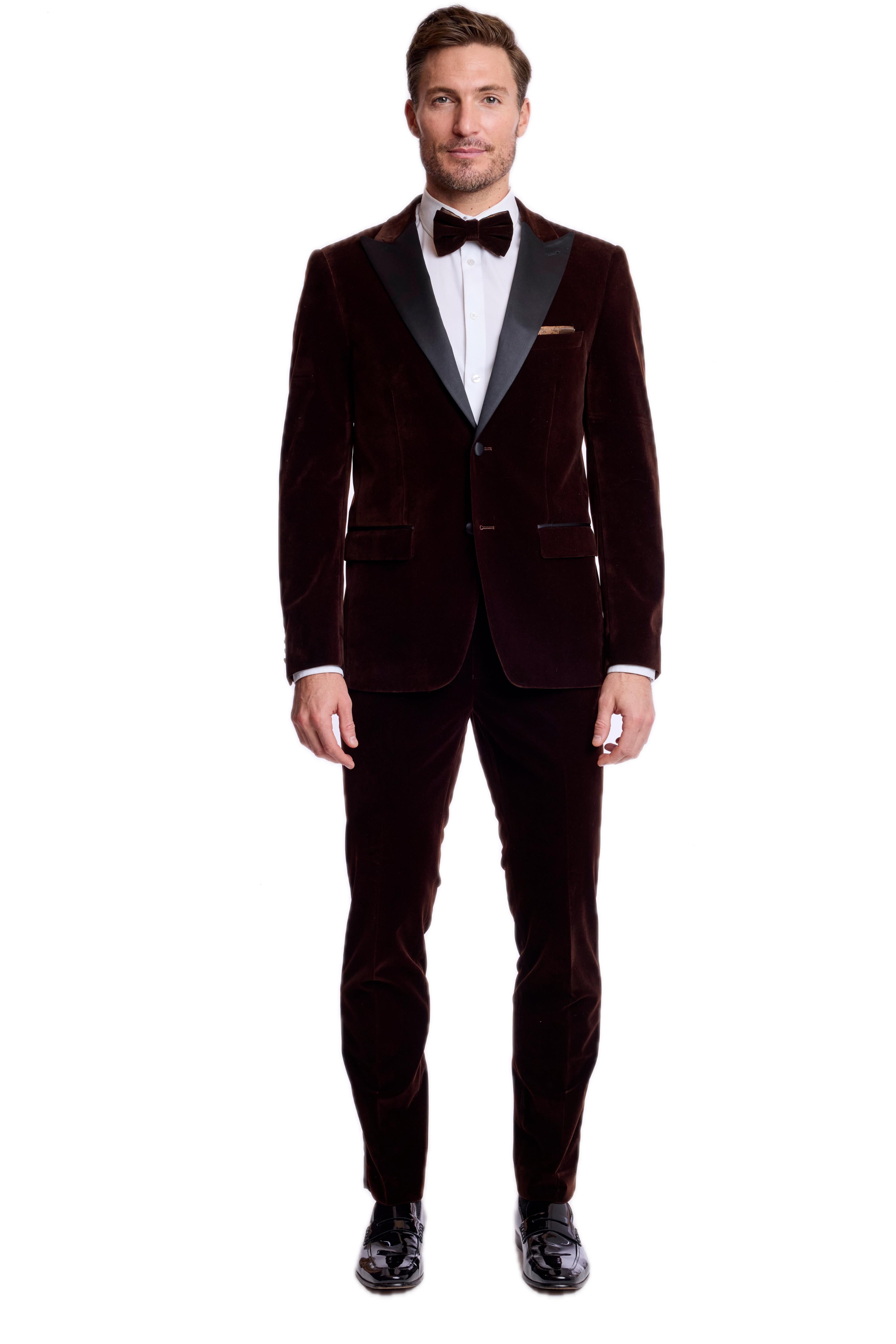 Kyle Big Peak Tux Jacket - slim - Brown Velvet