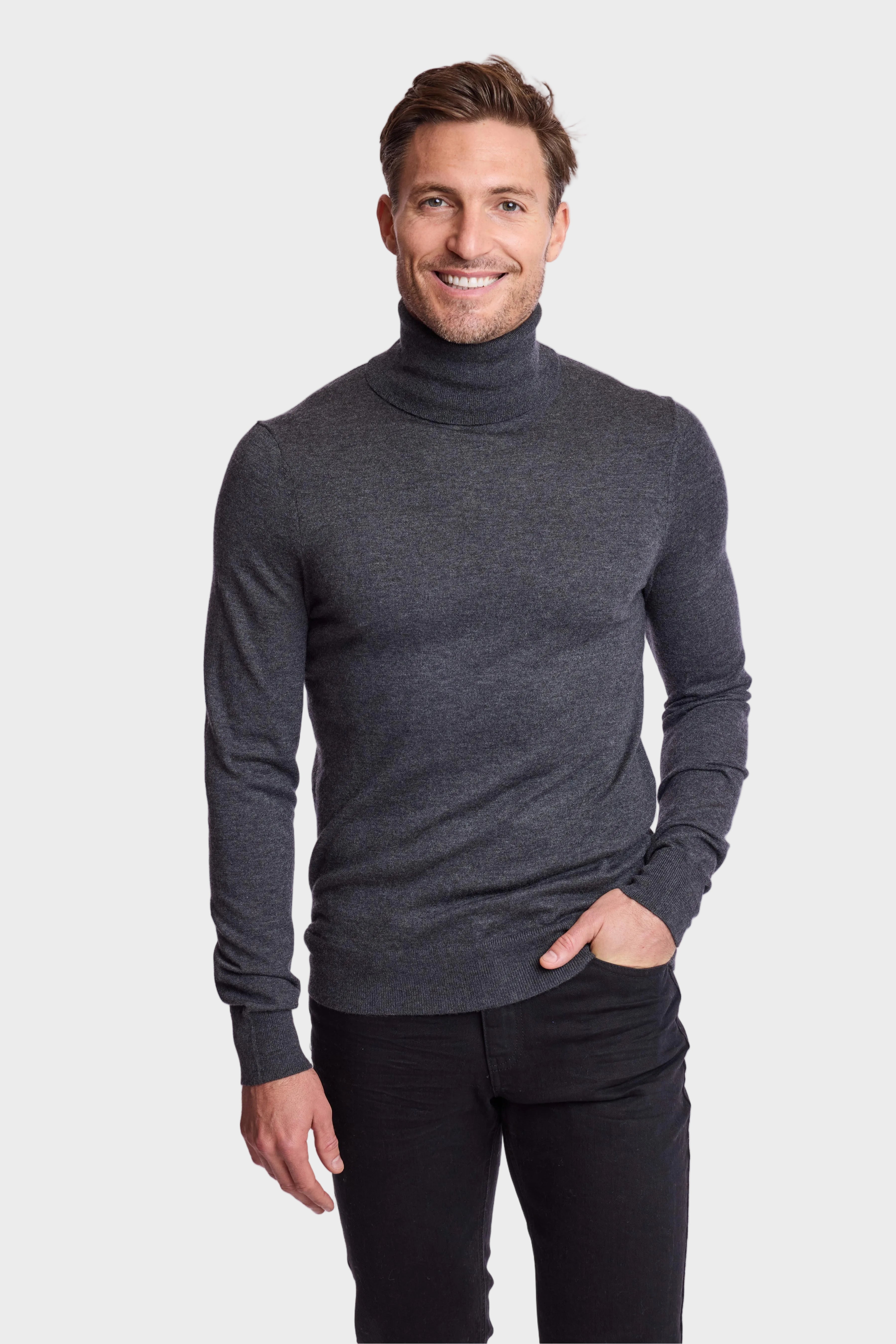 Luxe Fine Gauge Turtleneck - Charcoal