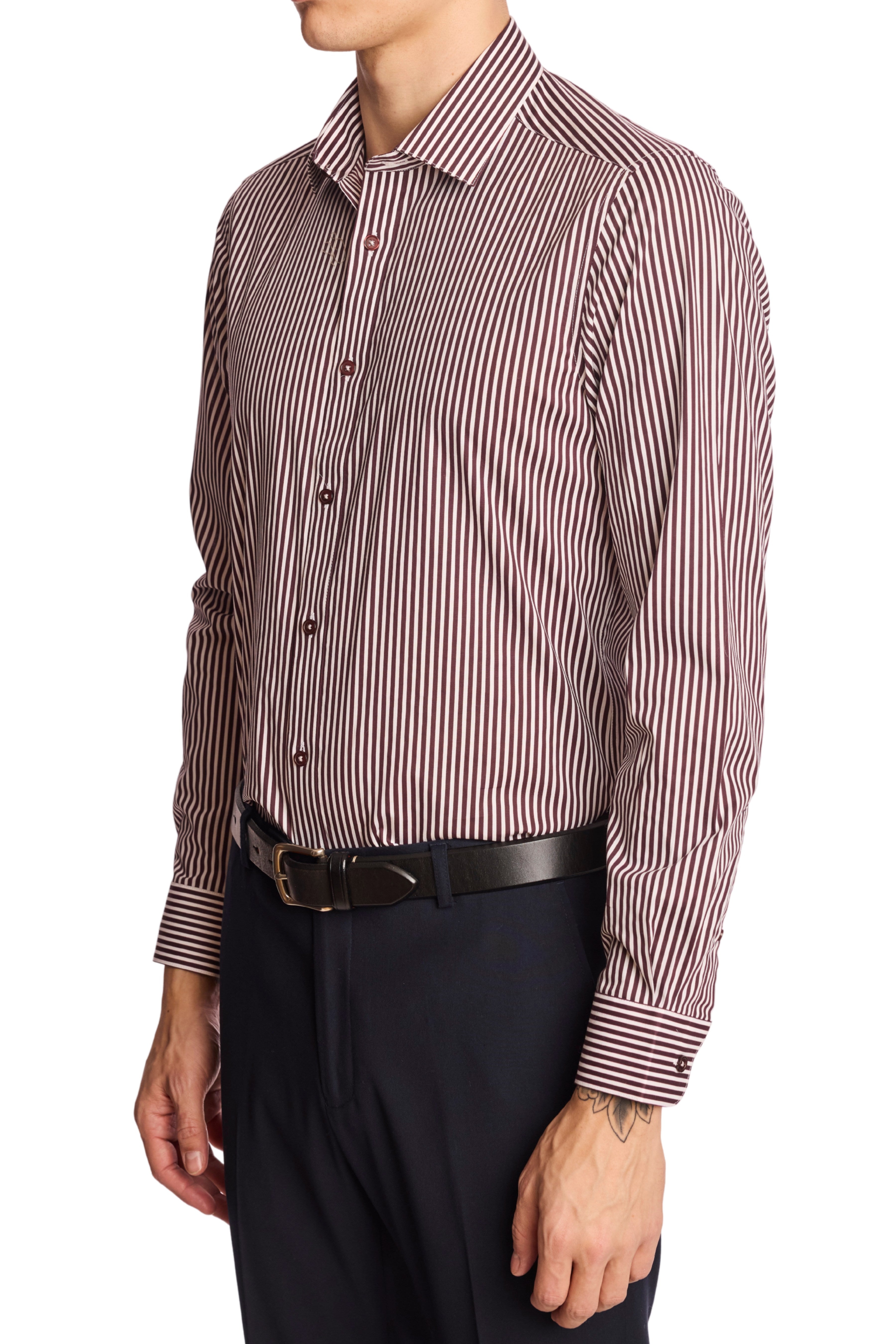 Samuel Spread Collar Shirt - Cherry Lacquer Stripes
