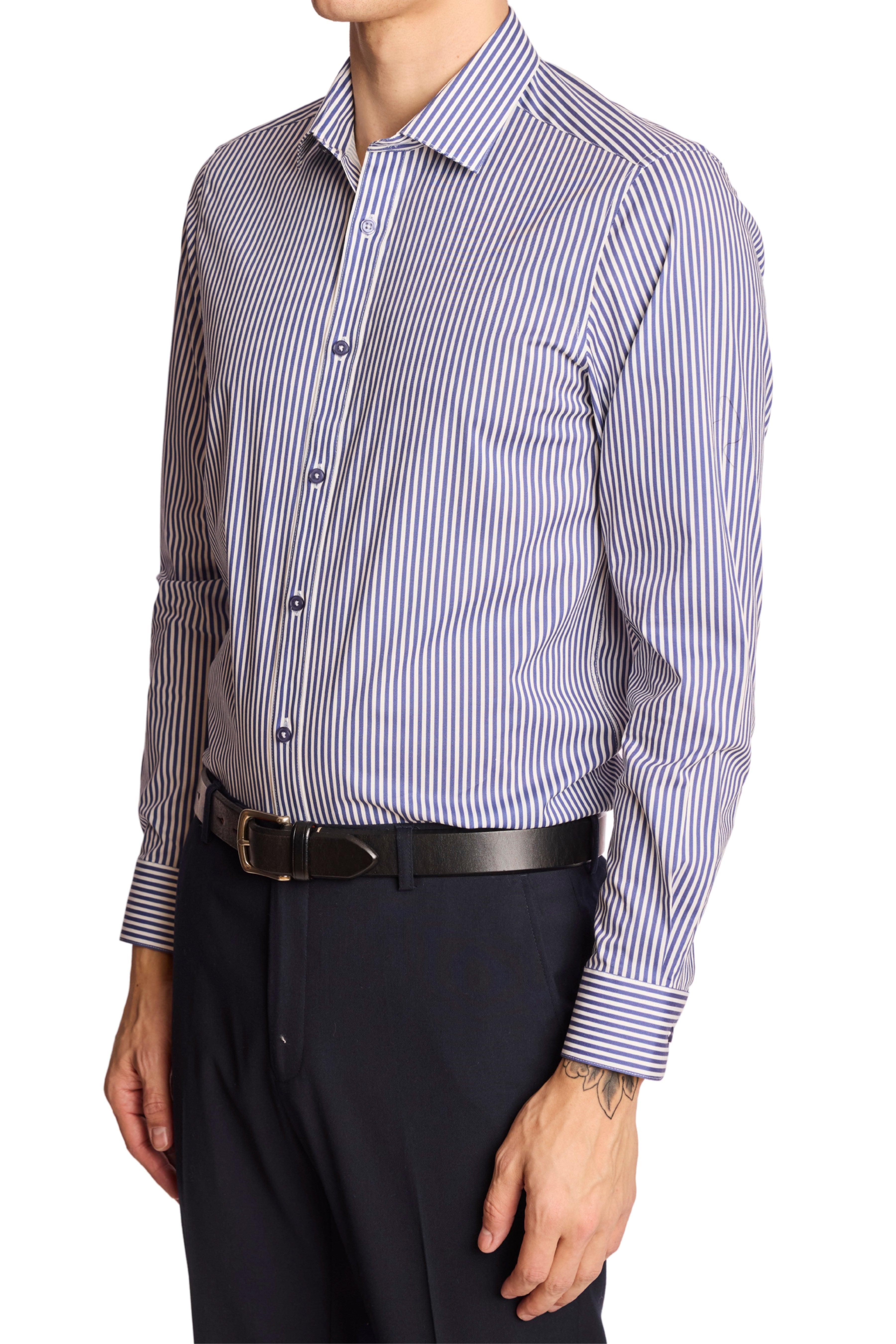 Samuel Spread Collar Shirt - Future Dusk Stripes