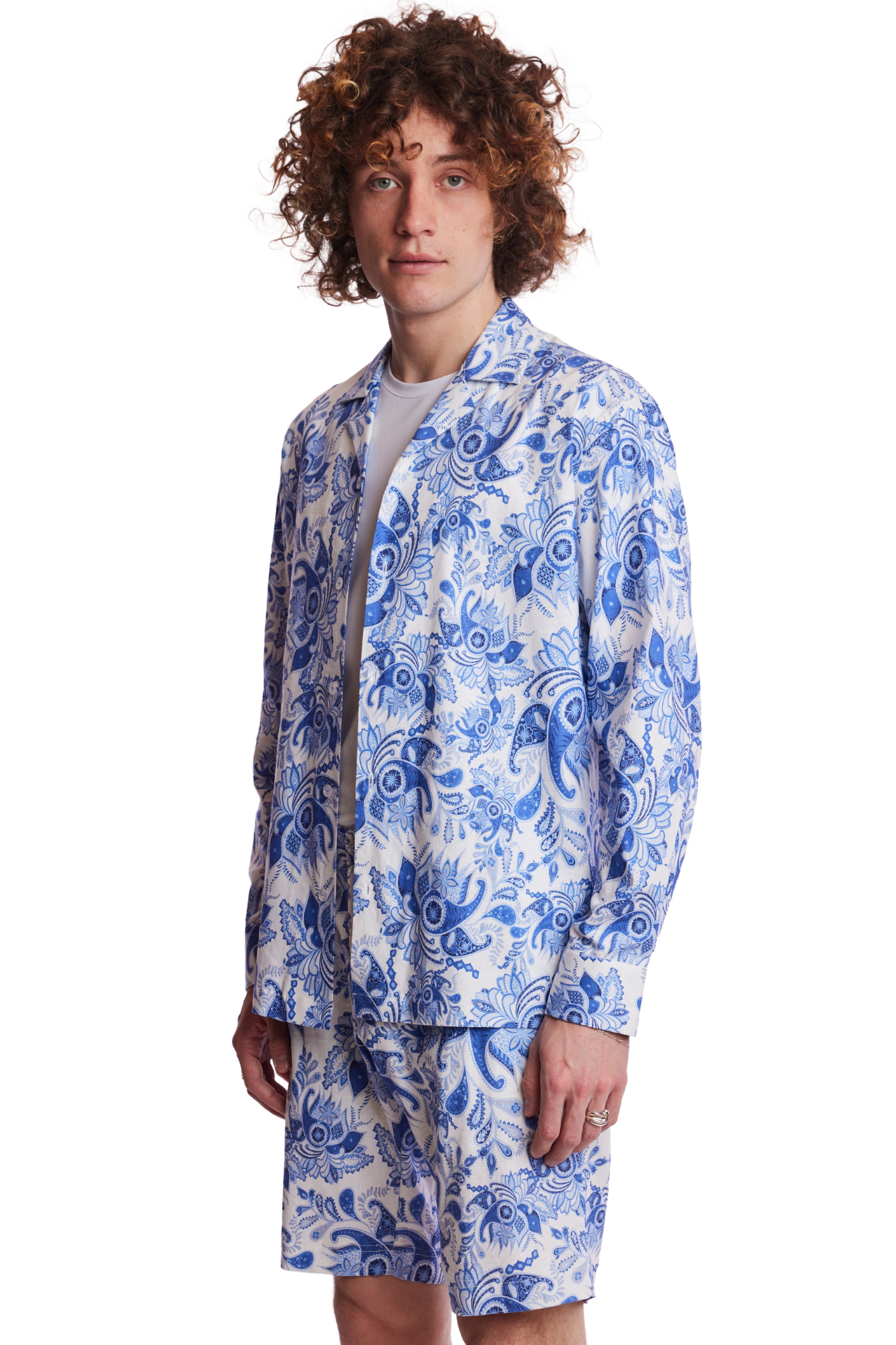 L/S Camp Collar Shirt - Indigo White Paisley