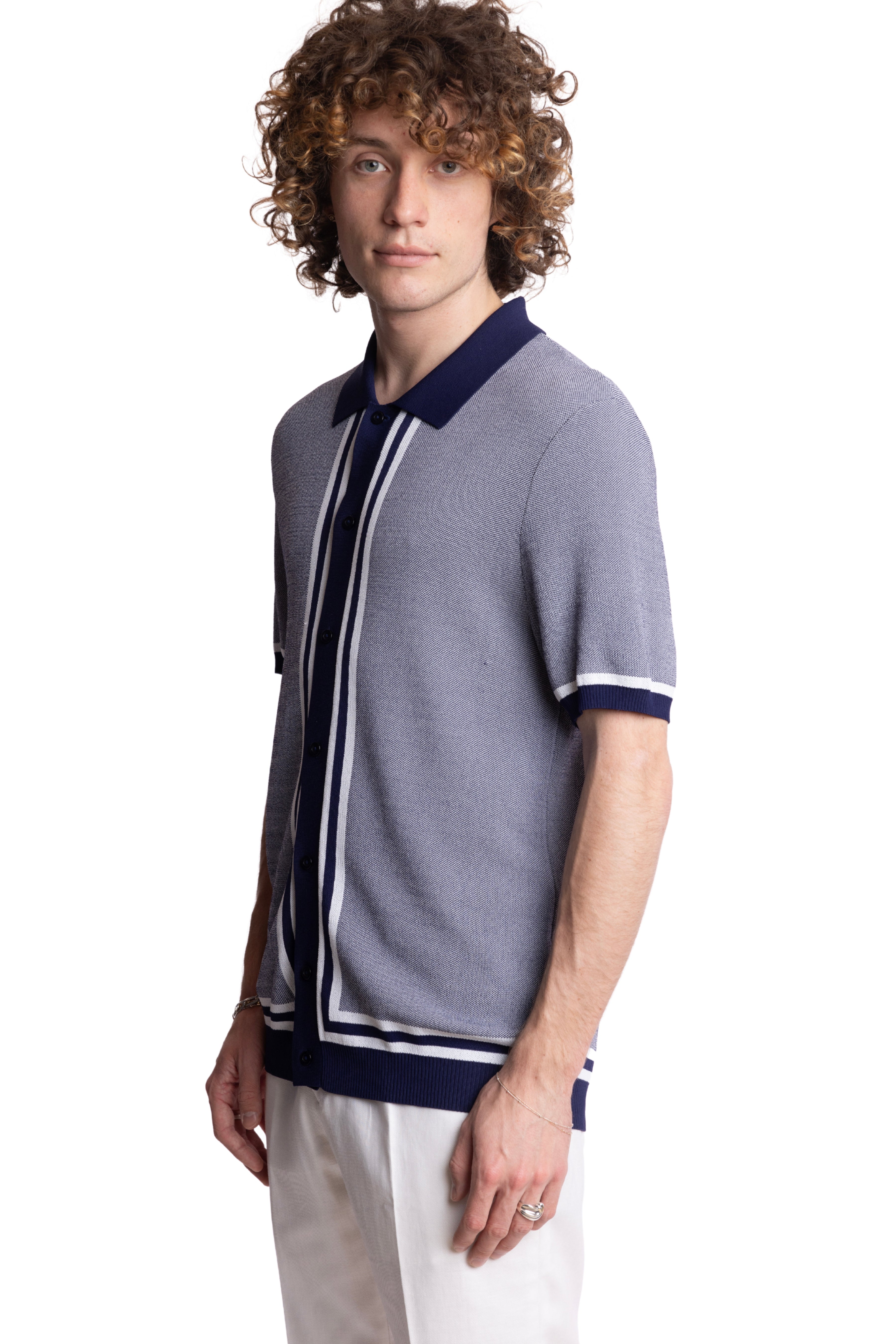 Full Placket Retro Polo - Navy White