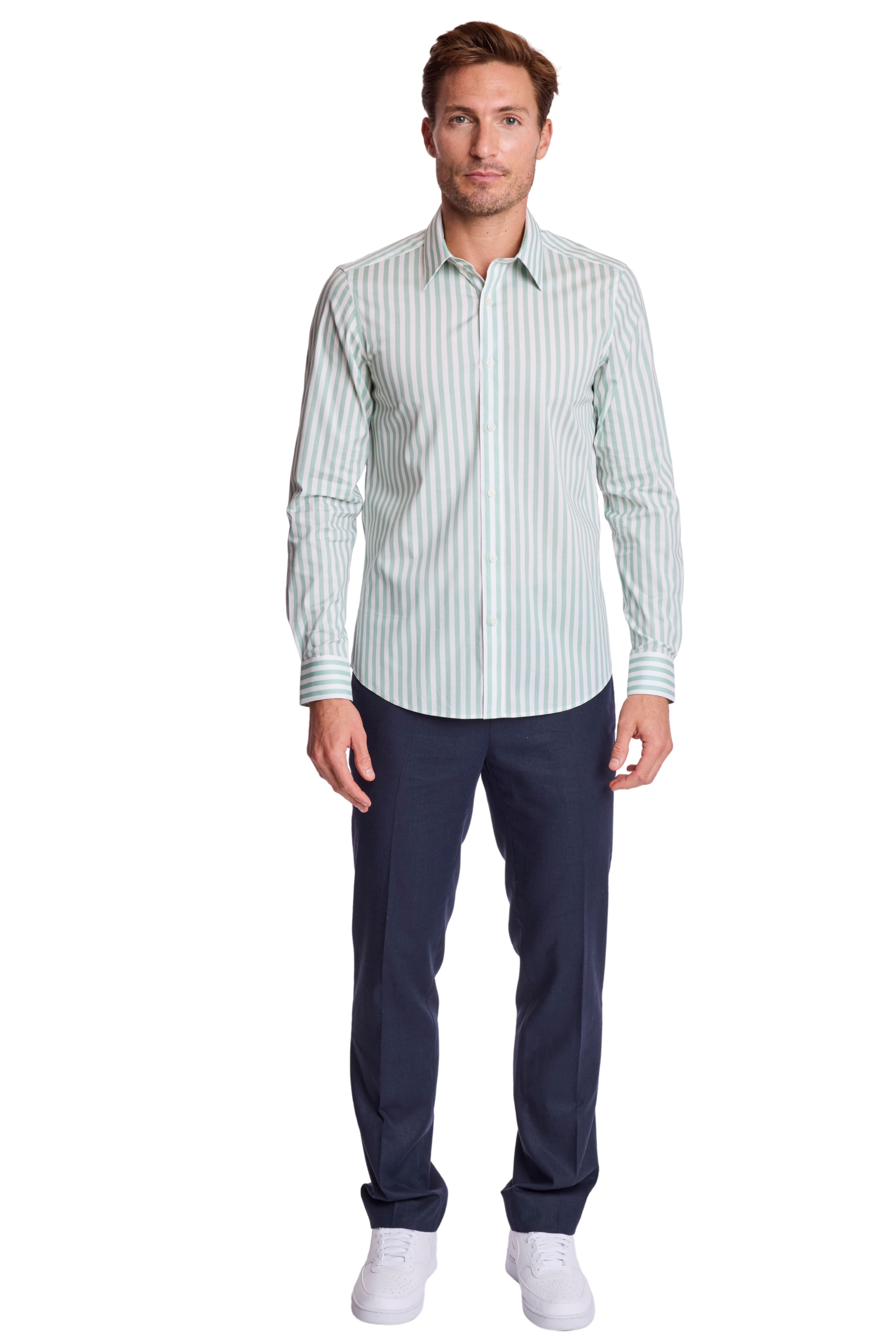 Parker Pointed Collar Shirt - Mint White Stripes