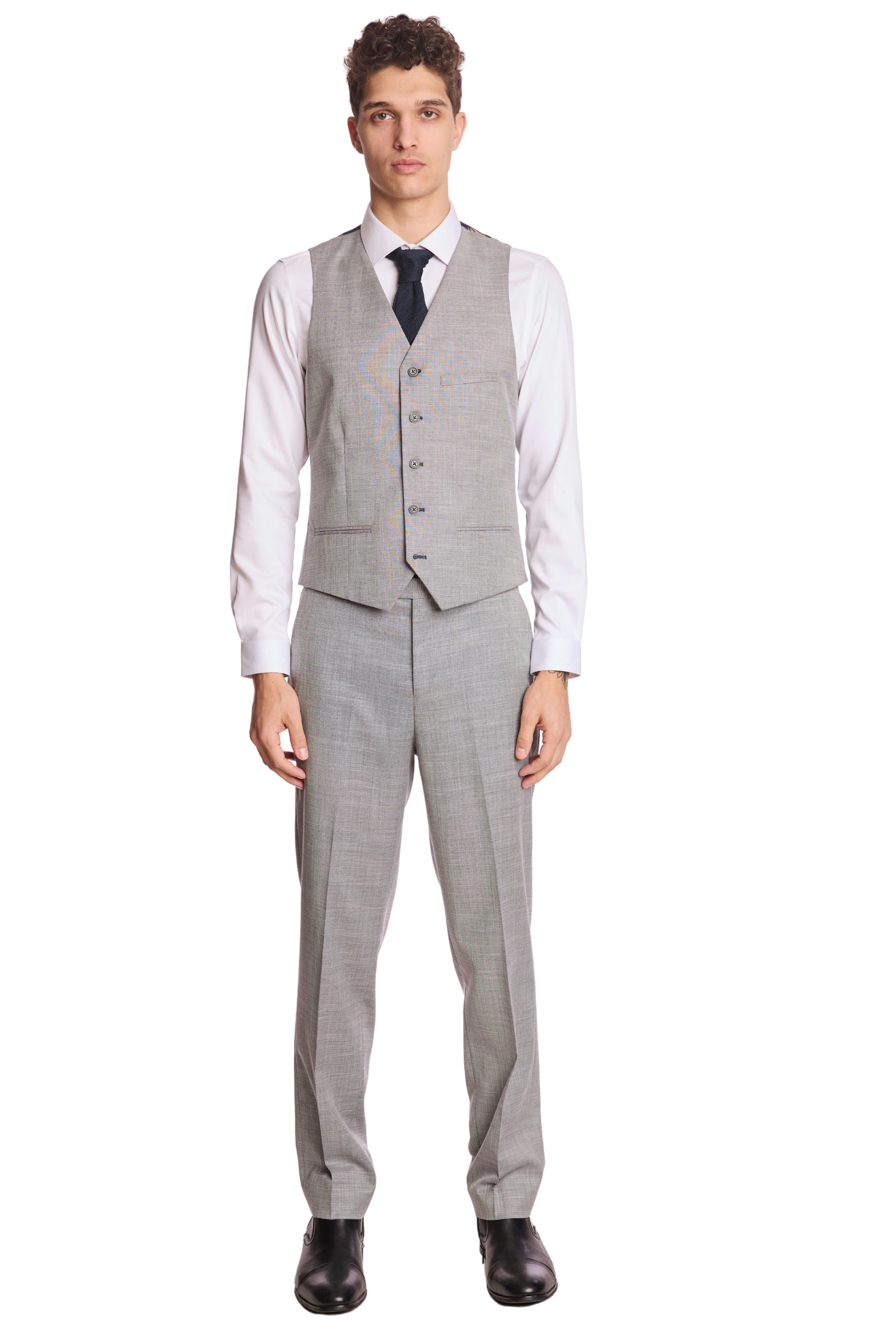 Modern Fit - Eaton 5 Button Vest - Light Grey Shark