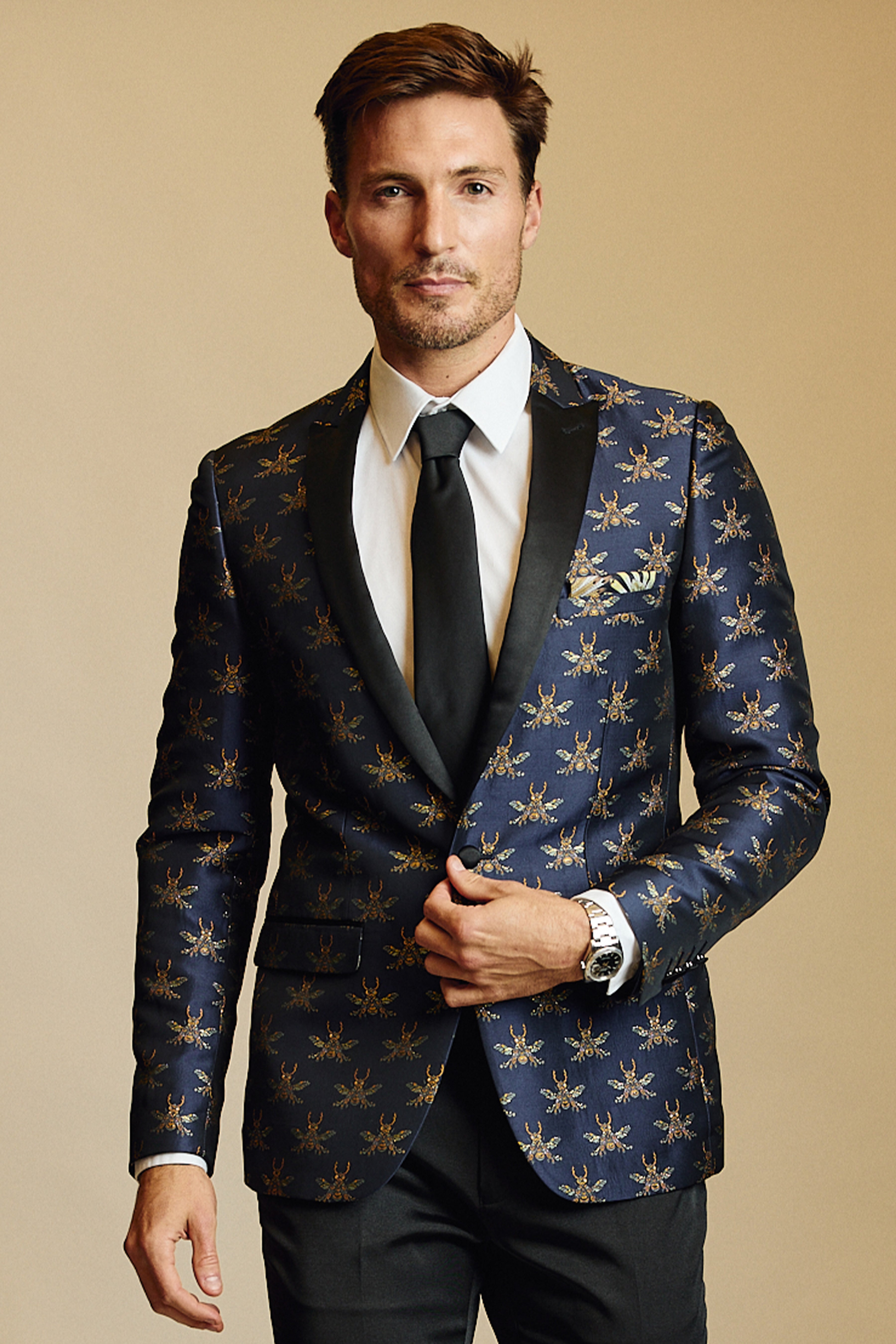 Grosvenor Peak Tux Jacket - slim - Navy Iconic Bees