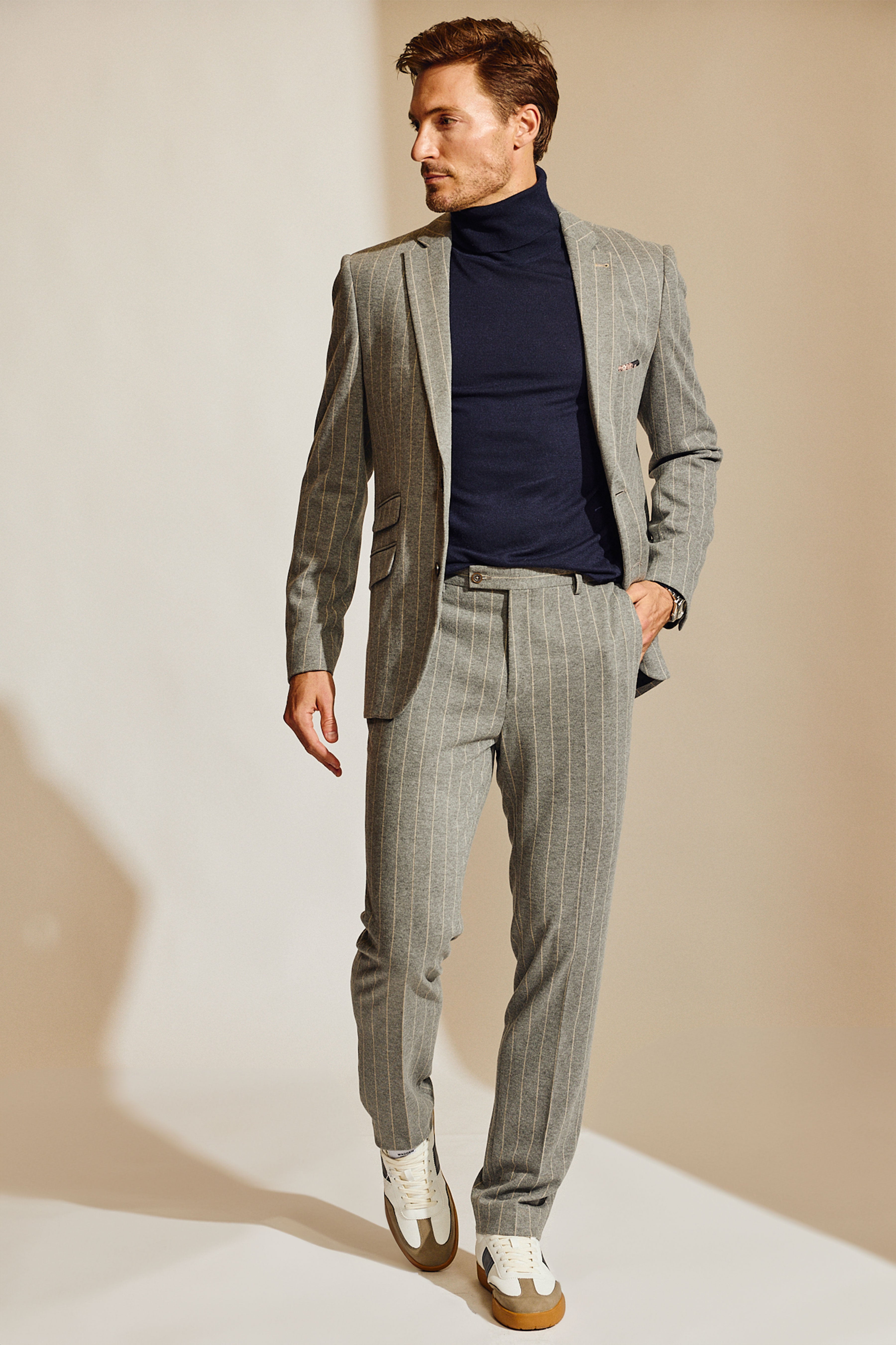 Dover Notch Jacket - slim - LT Grey Tan Pinstripe