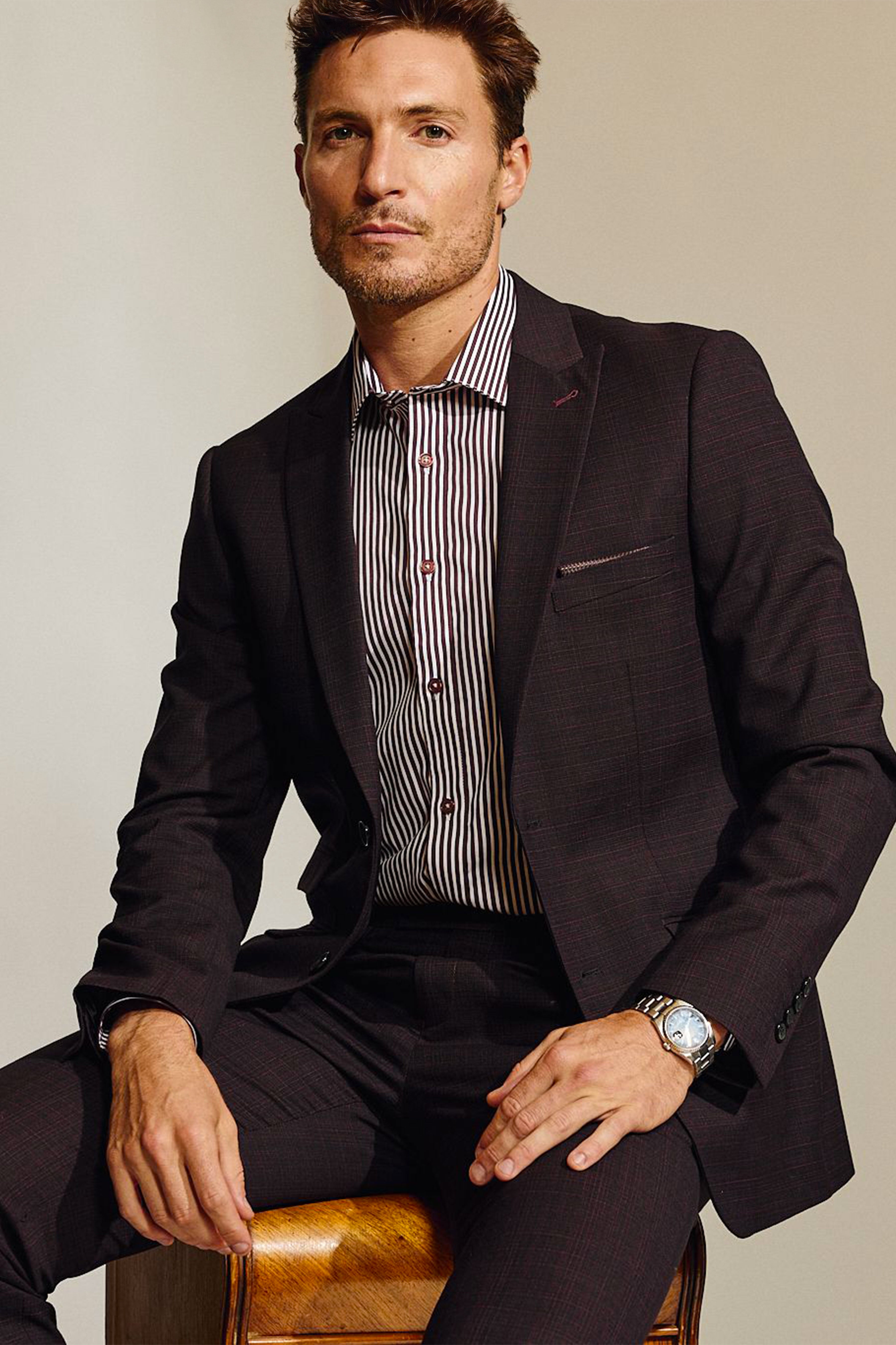 Ashton Peak Jacket - slim - Black Burgundy Grid