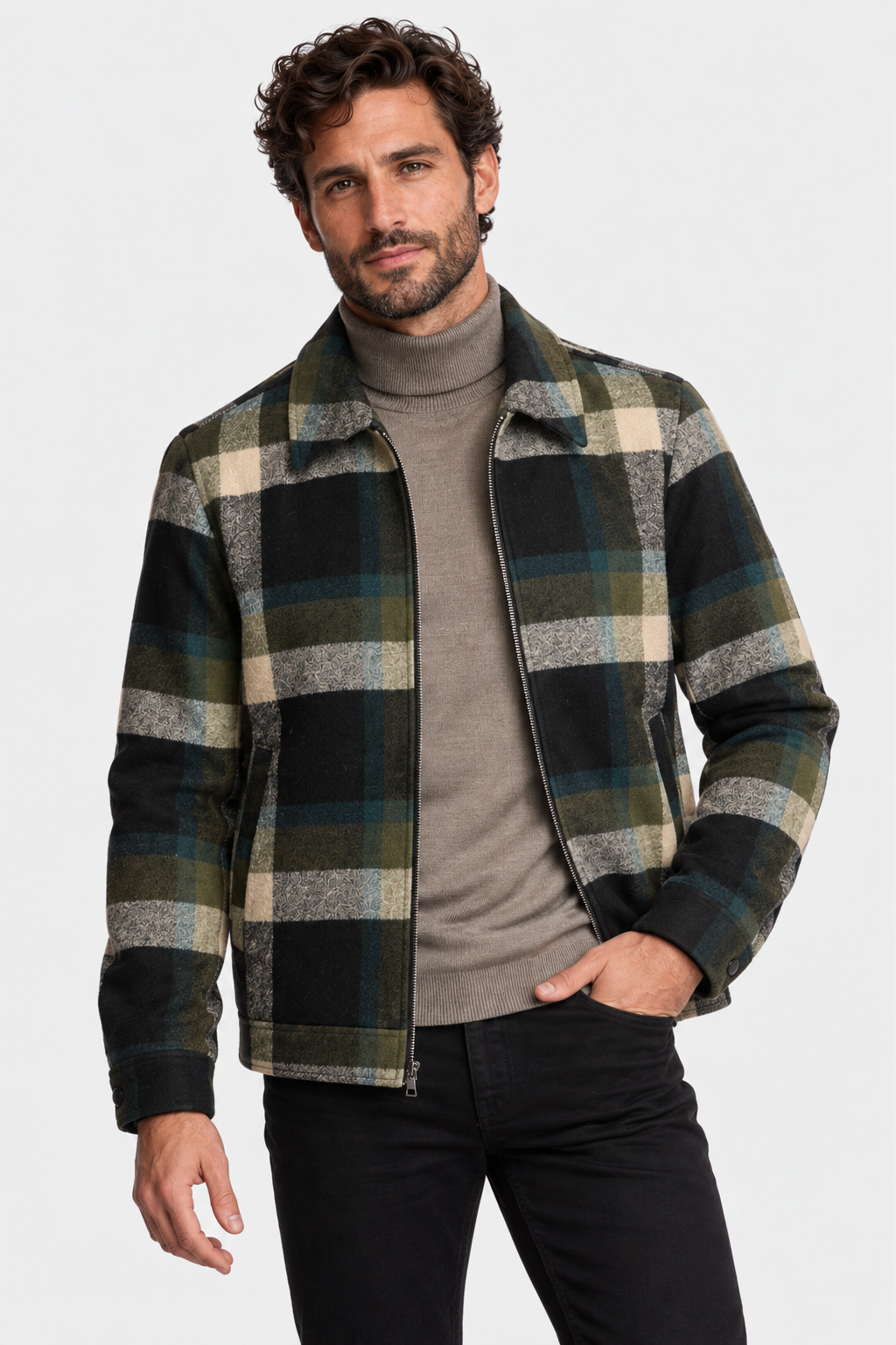 Mechanics Zip Up Jacket - Khaki Buffalo Plaid
