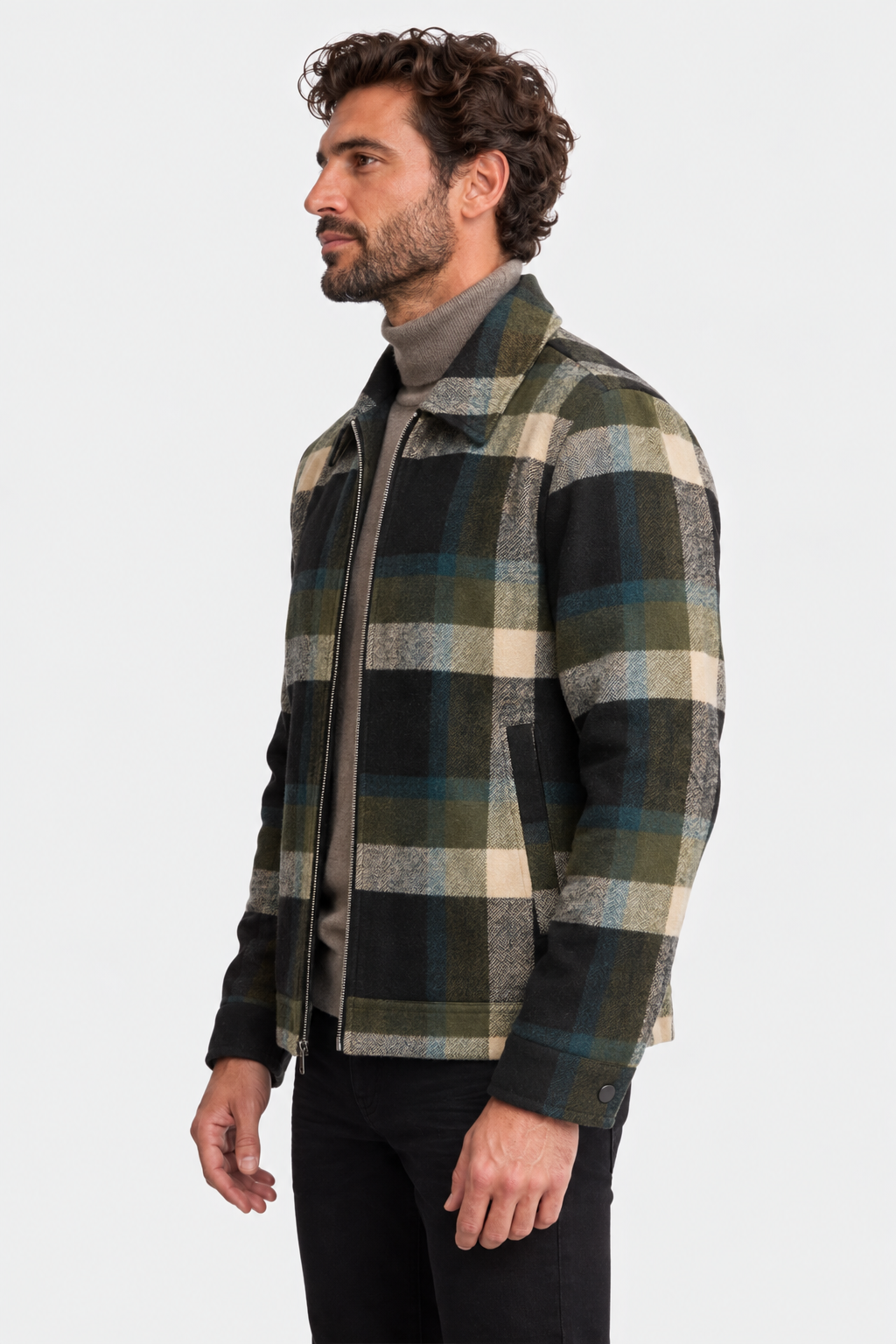 Mechanics Zip Up Jacket - Khaki Buffalo Plaid