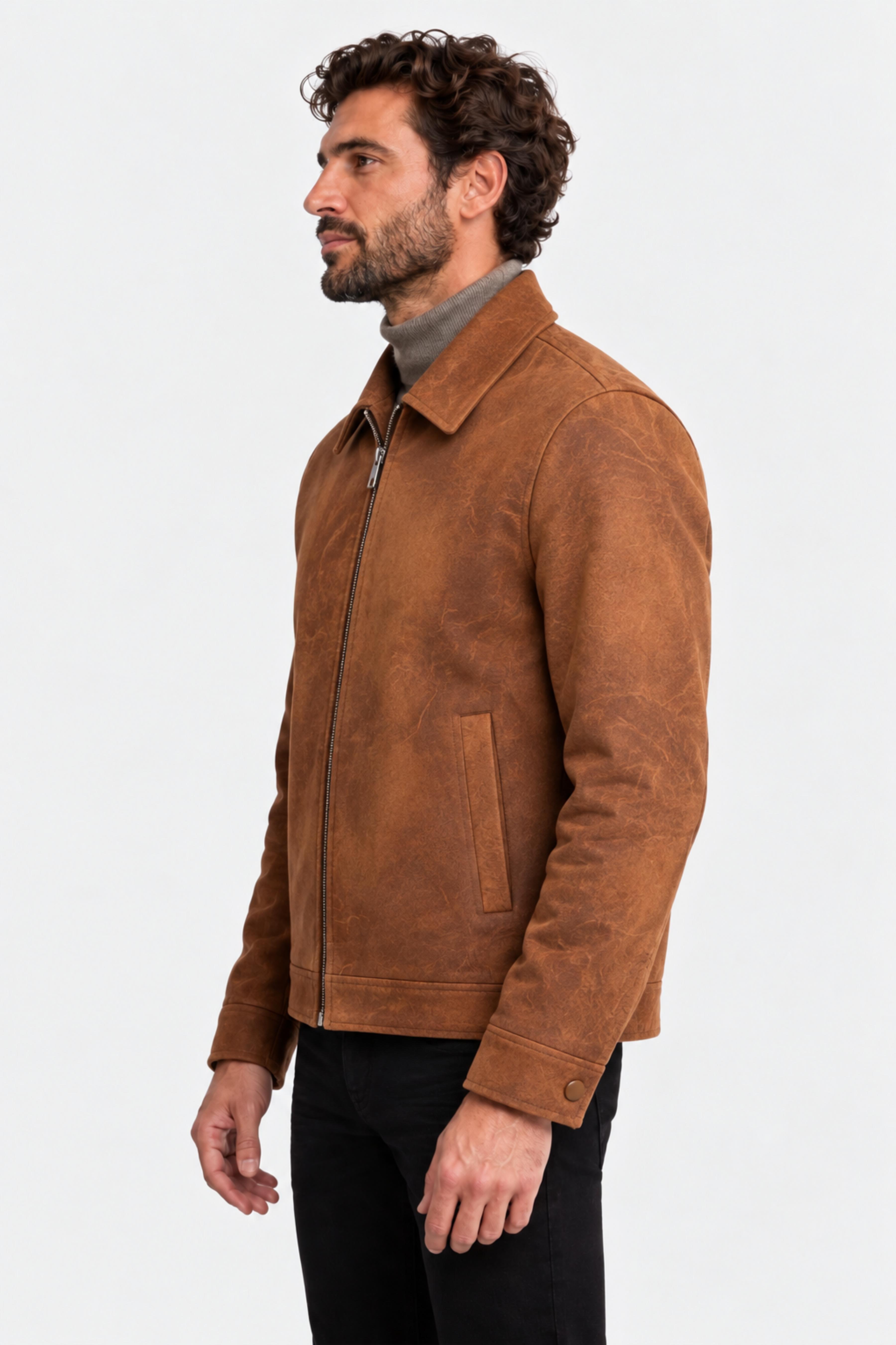 Mechanics Zip Up Jacket - Brown Caramel Vegan Leather