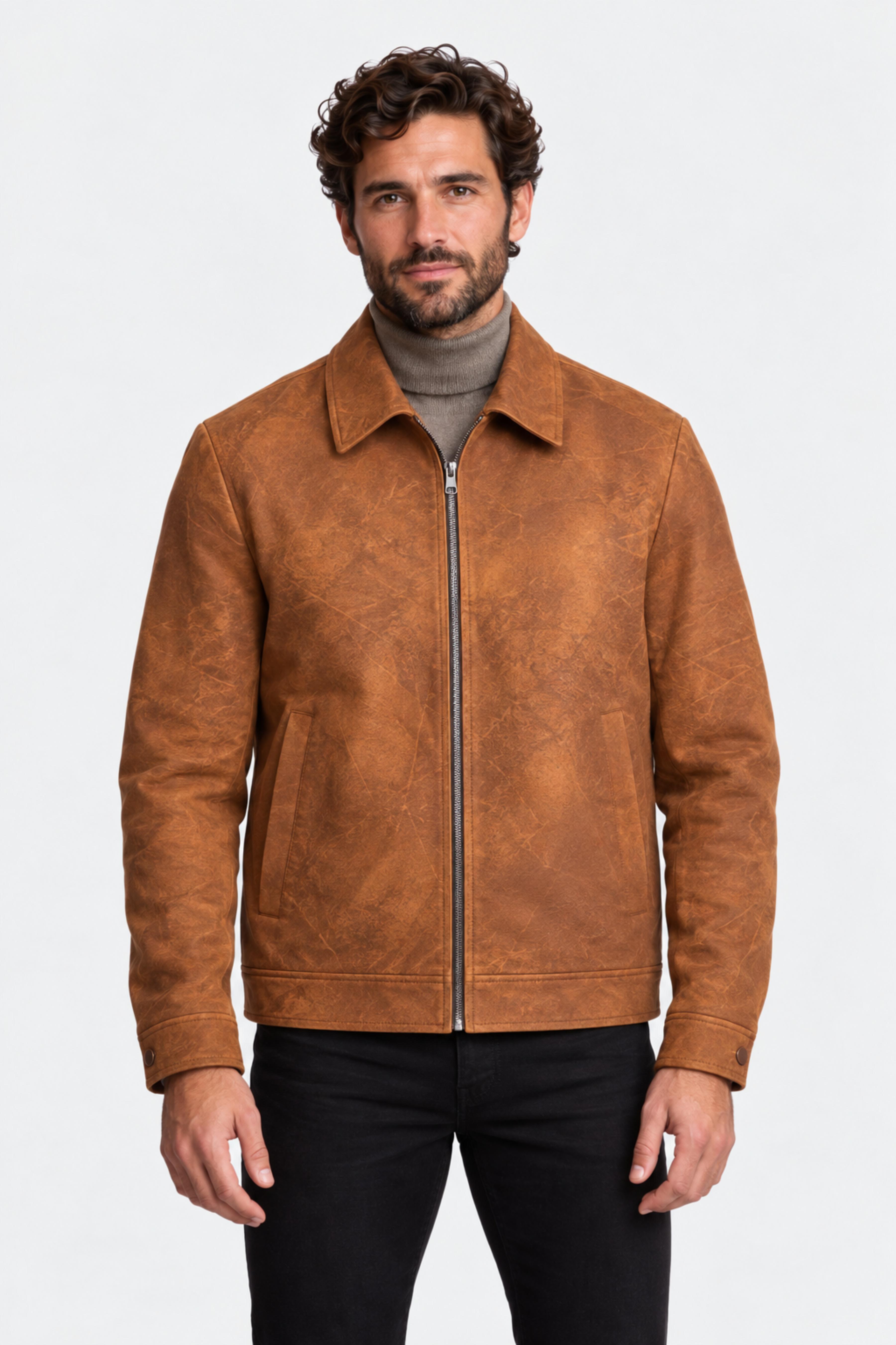 Mechanics Zip Up Jacket - Brown Caramel Vegan Leather