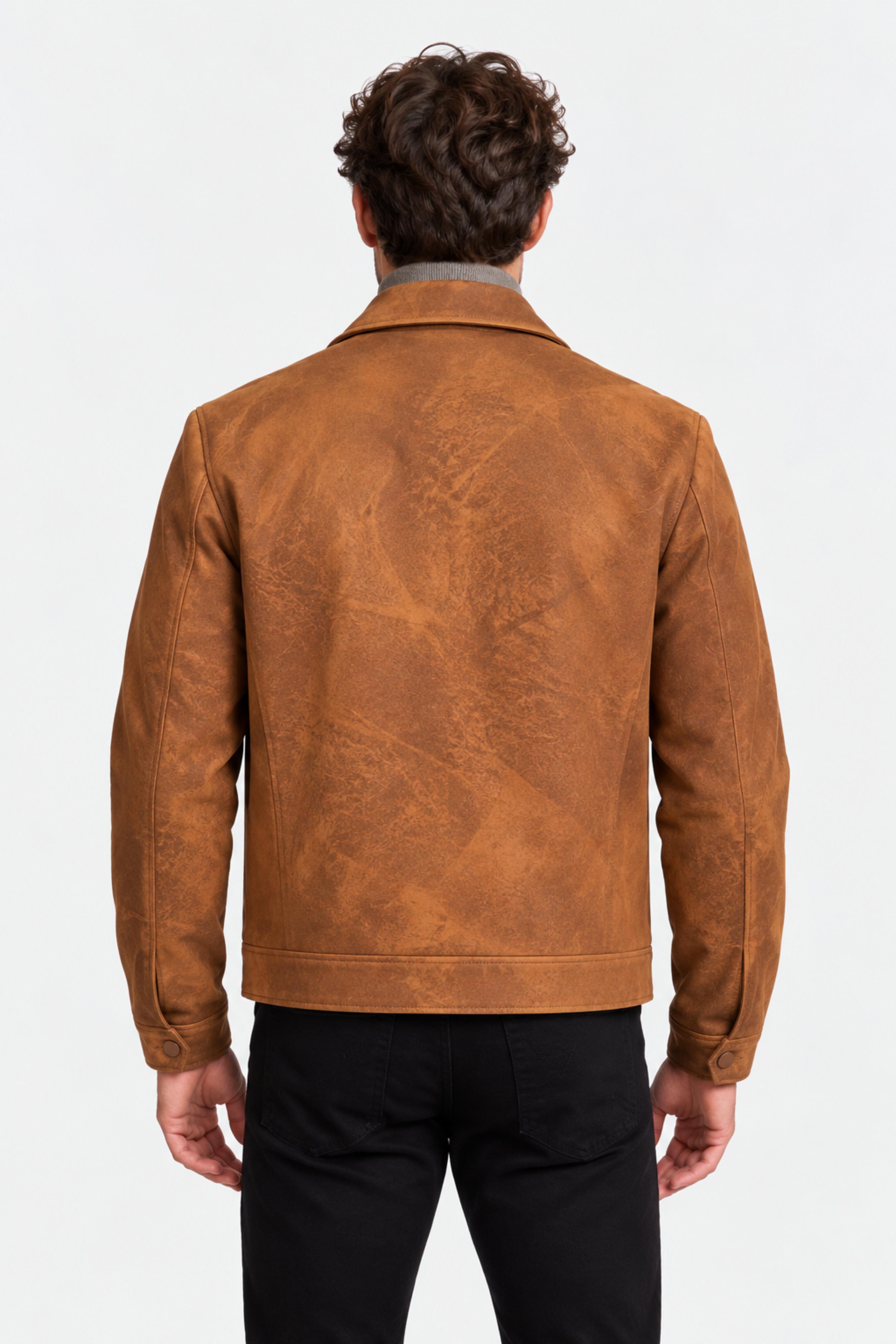 Mechanics Zip Up Jacket - Brown Caramel Vegan Leather