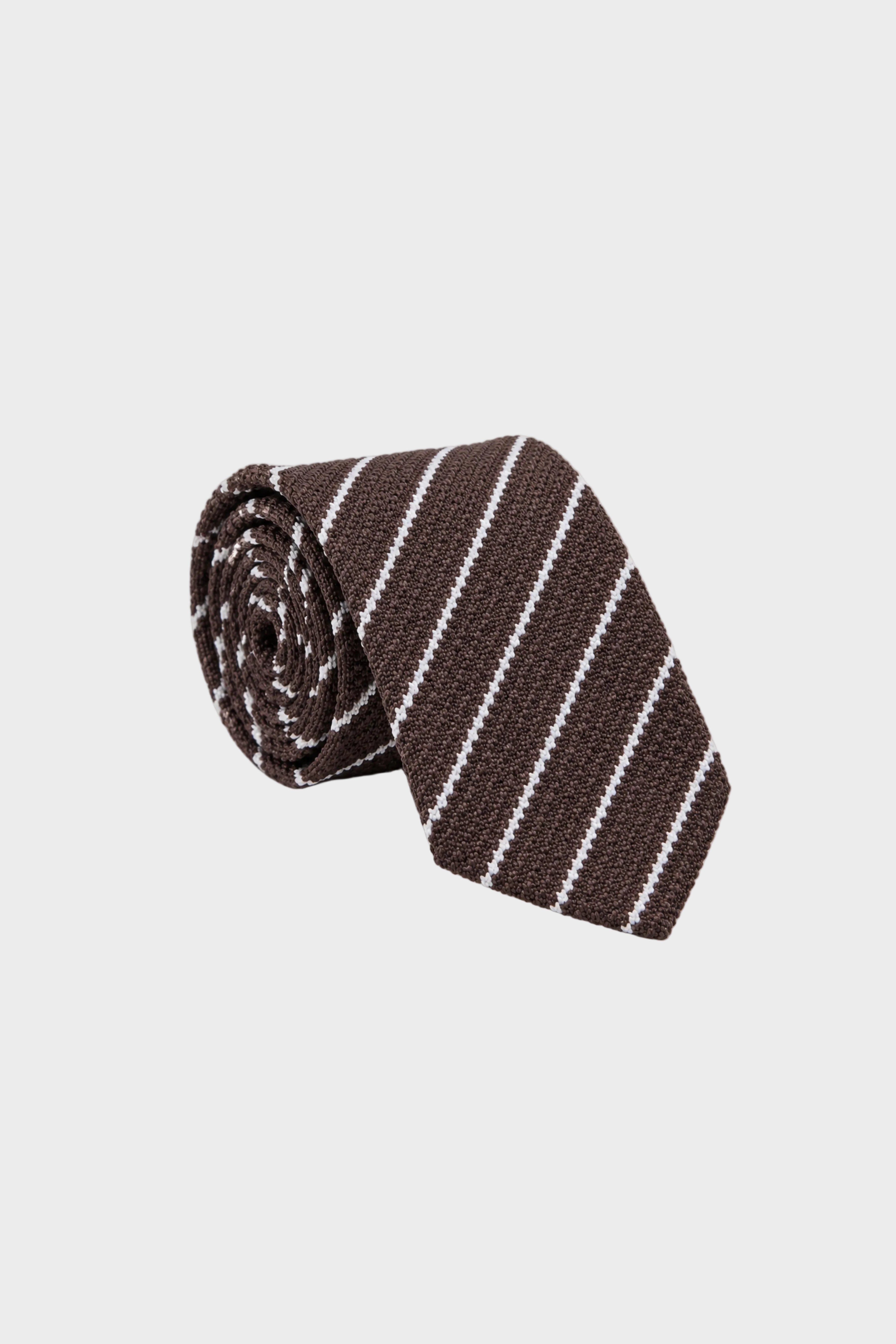 Stanley Striped Knit Tie - DK Brown Stripe
