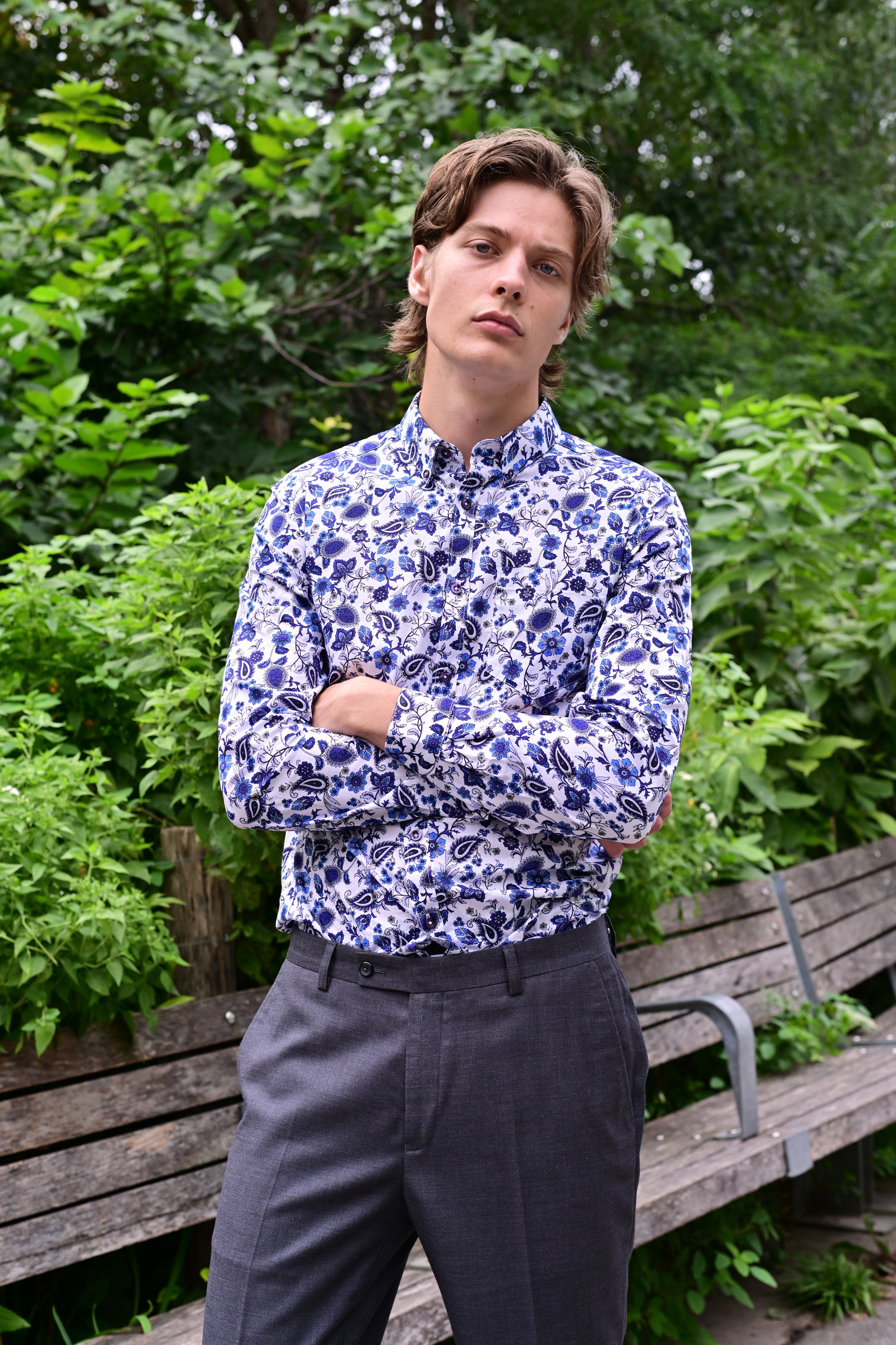 Brian Button Down Shirt - White Indigo Paisley