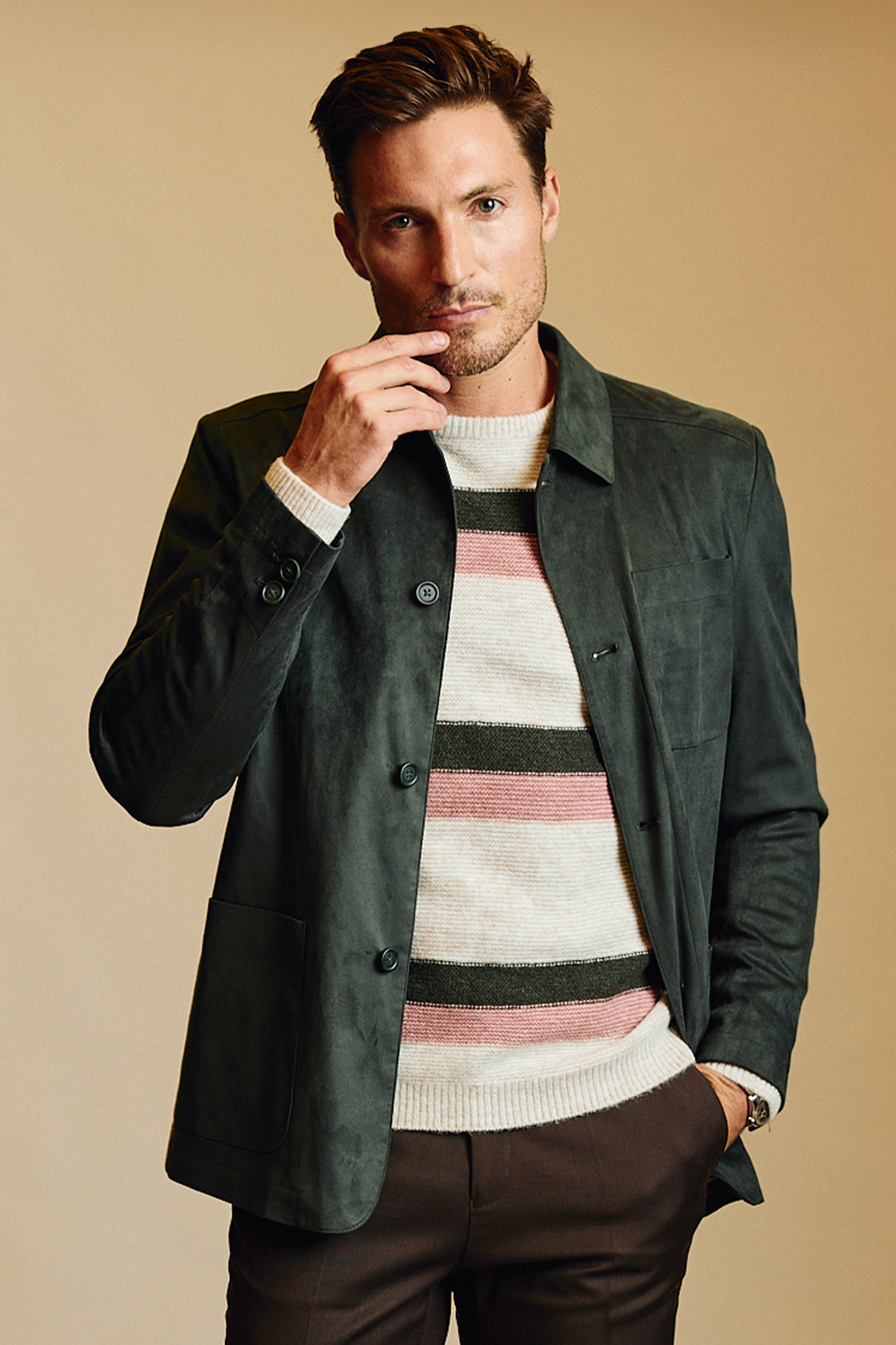 New City Button Up Jacket - Dark Green Microsuede