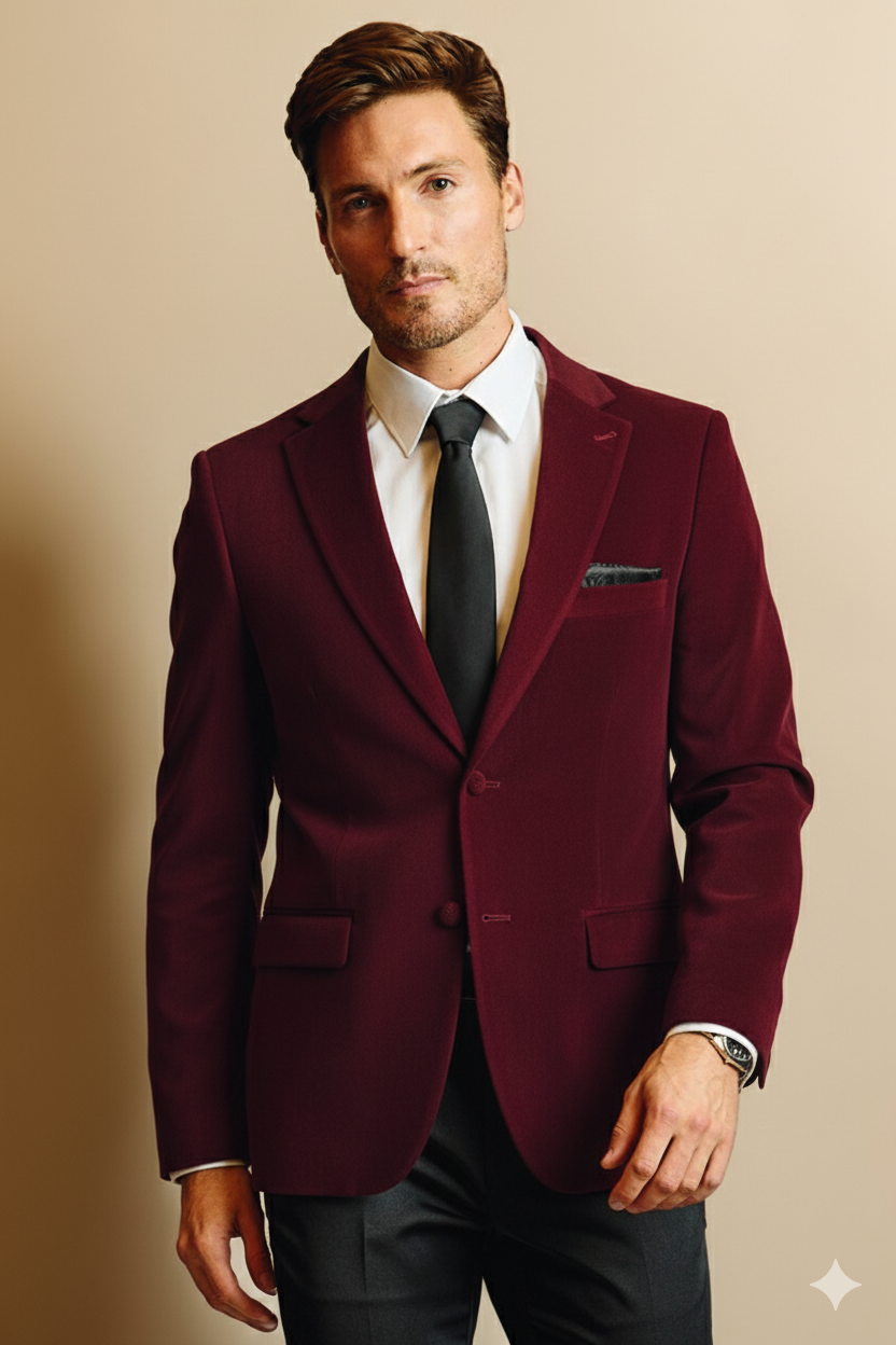 Kyle Big Peak Tux Jacket - slim - Bordeaux Velvet
