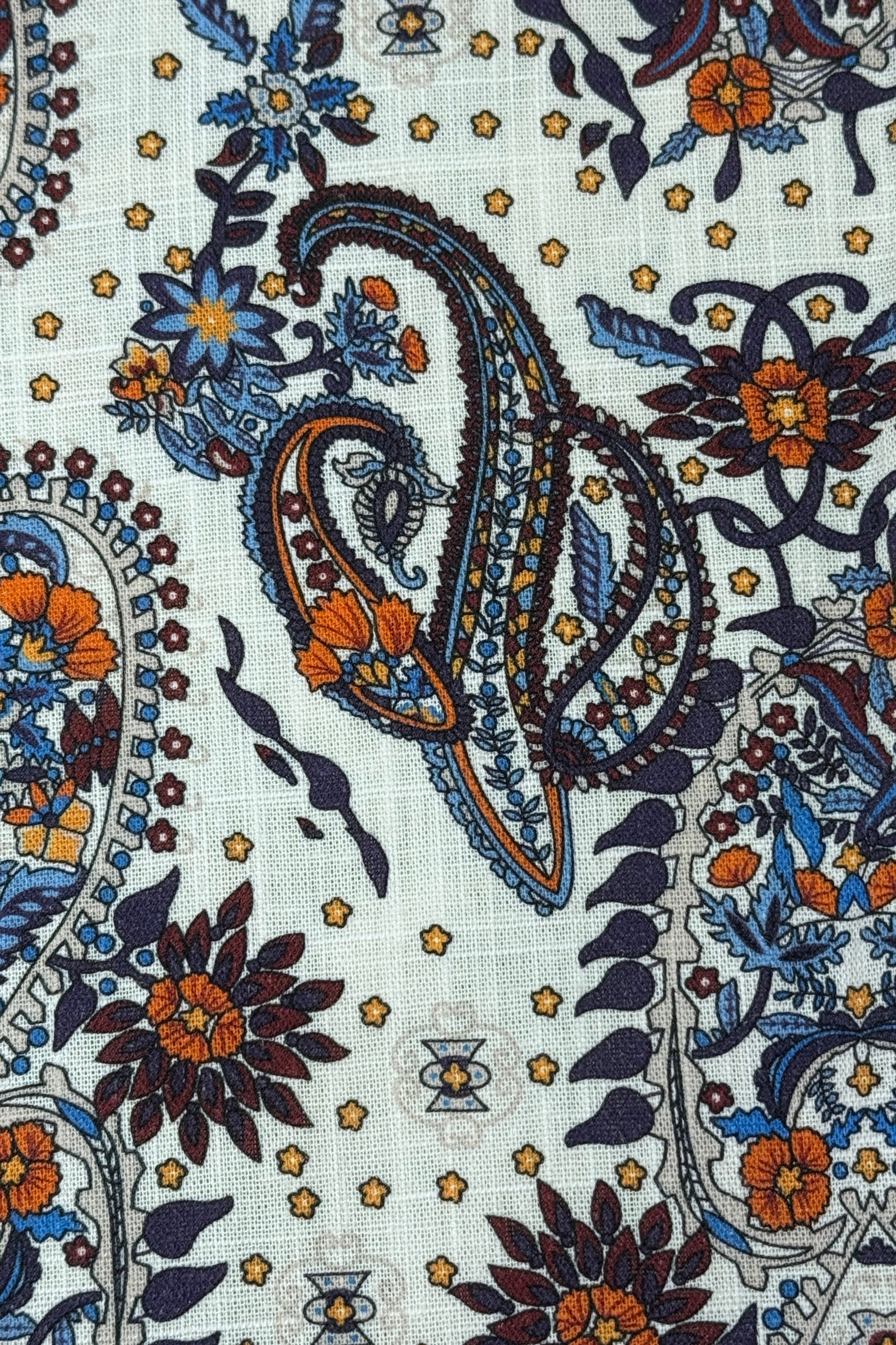 Camp Collar Shirt - White Blue Orange Paisley