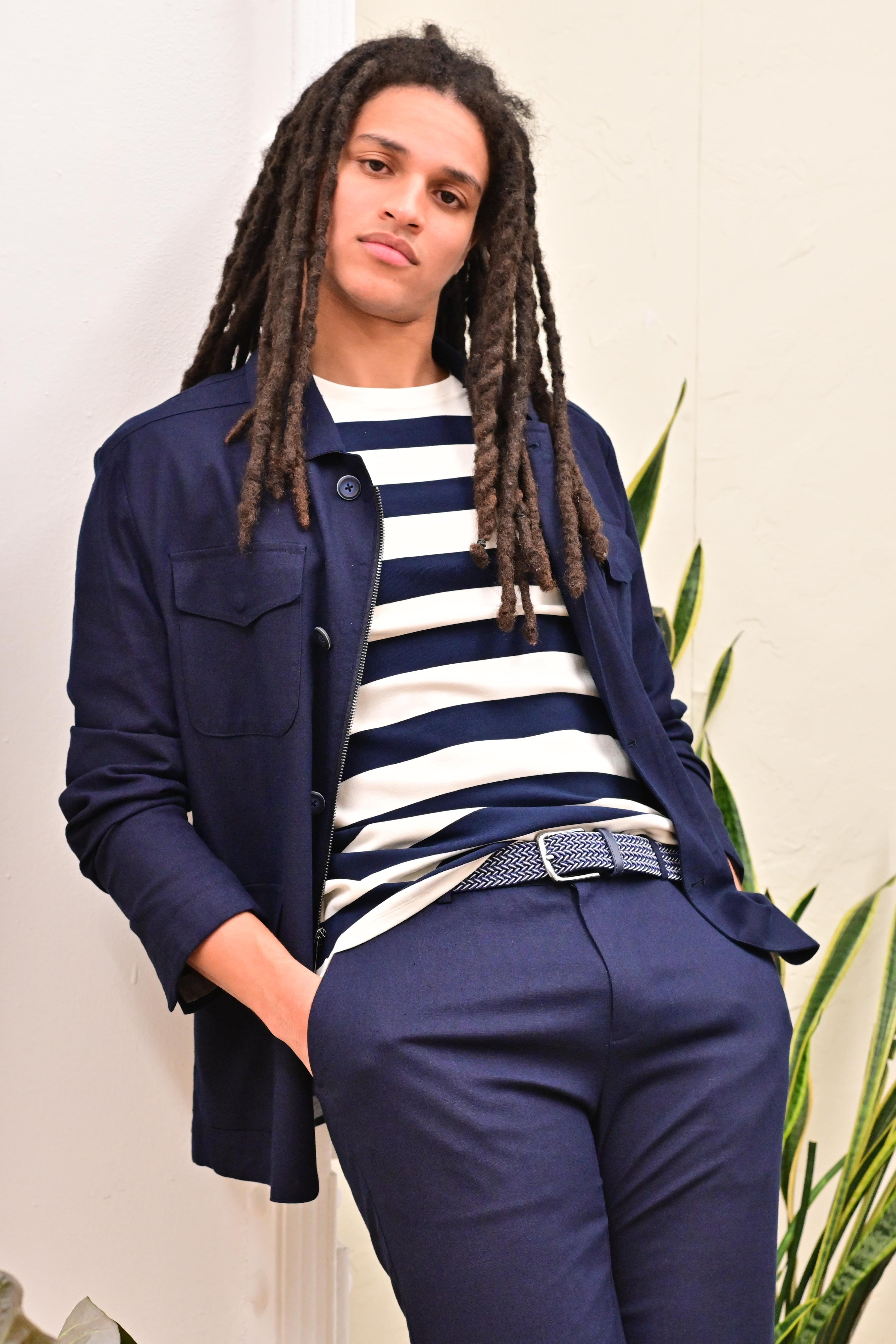 City 4 Pocket Jacket - slim - Navy Linen