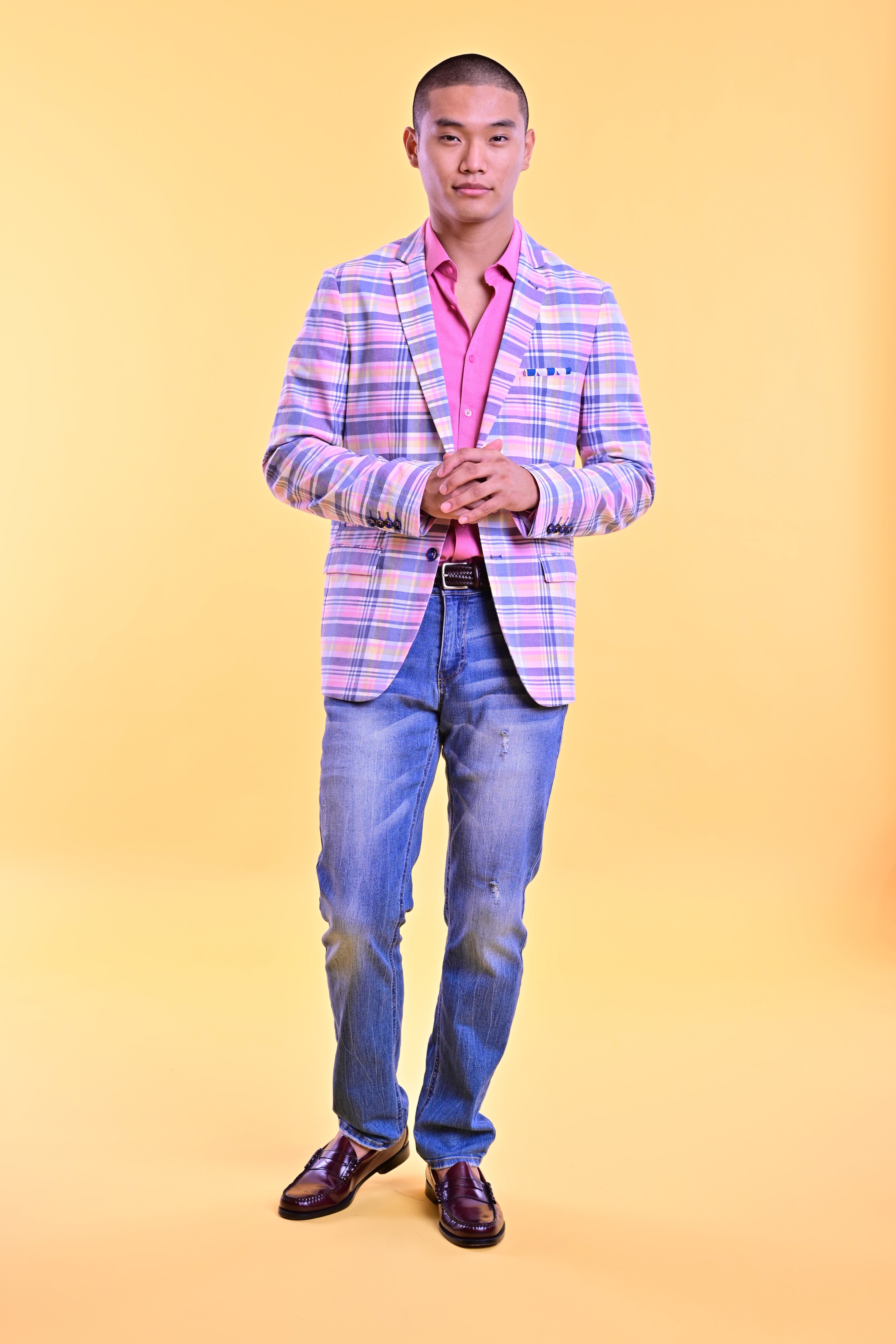 Dover Notch Jacket - slim - Pink Yellow Madras