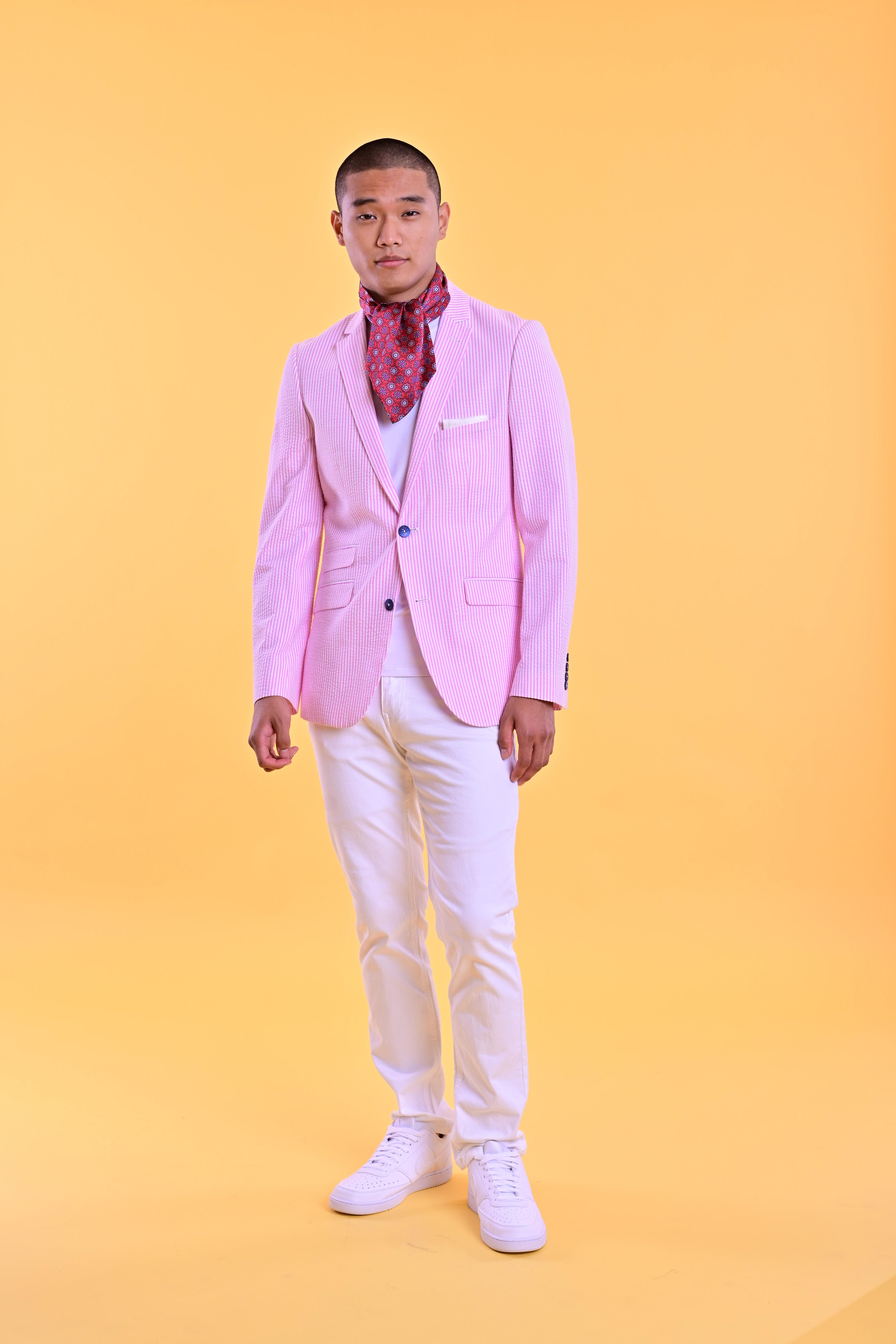 Dover Notch Jacket - slim - Pink Wht Seersucker Stripes