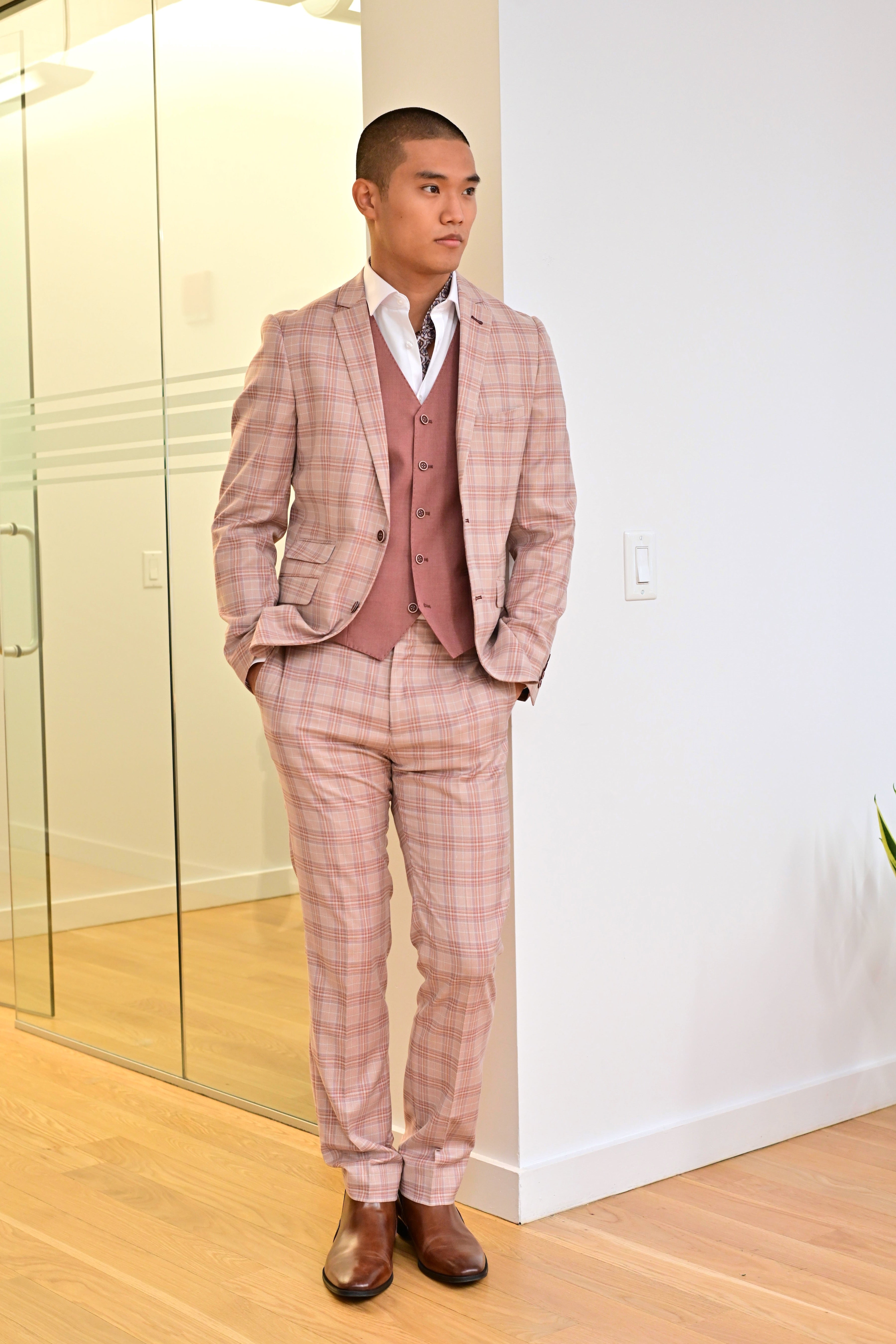 Downing Pants - slim - Pink Mauve Check