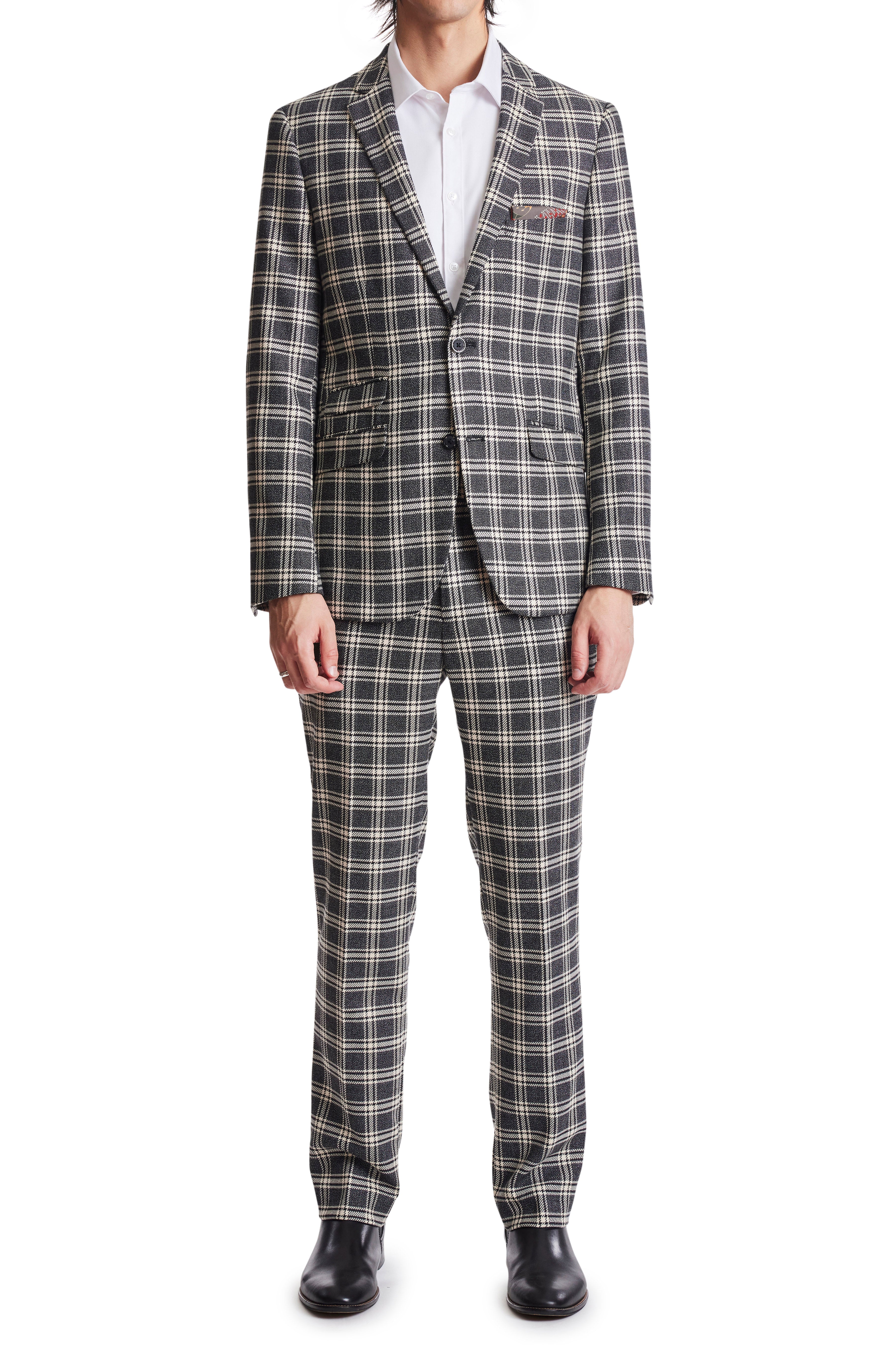 Dover Notch Jacket - slim - Black Cream Plaid