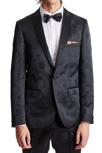 Grosvenor Peak Tux Jacket - slim - Black on Black Floral