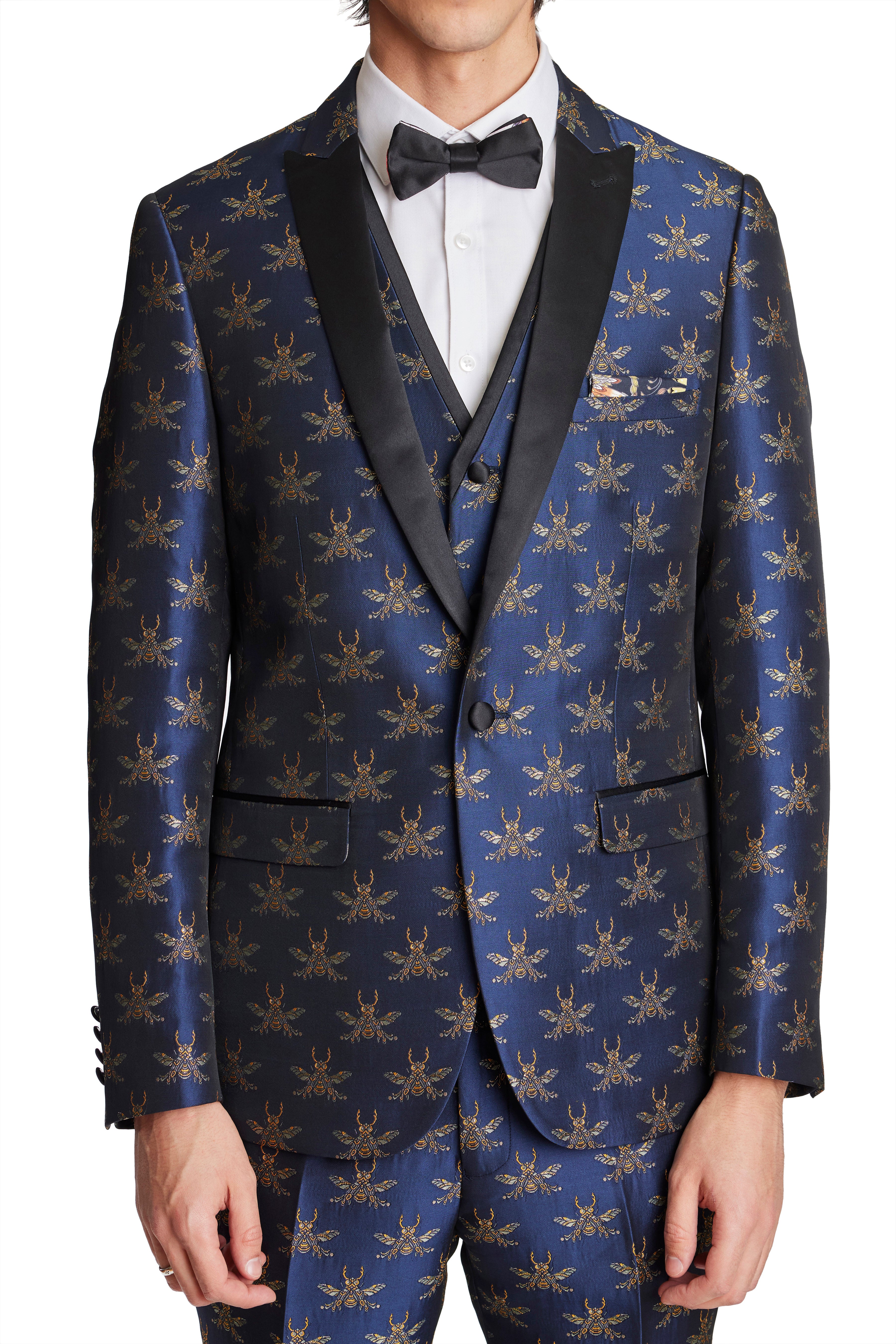 Grosvenor Peak Tux Jacket - slim - Navy Iconic Bees