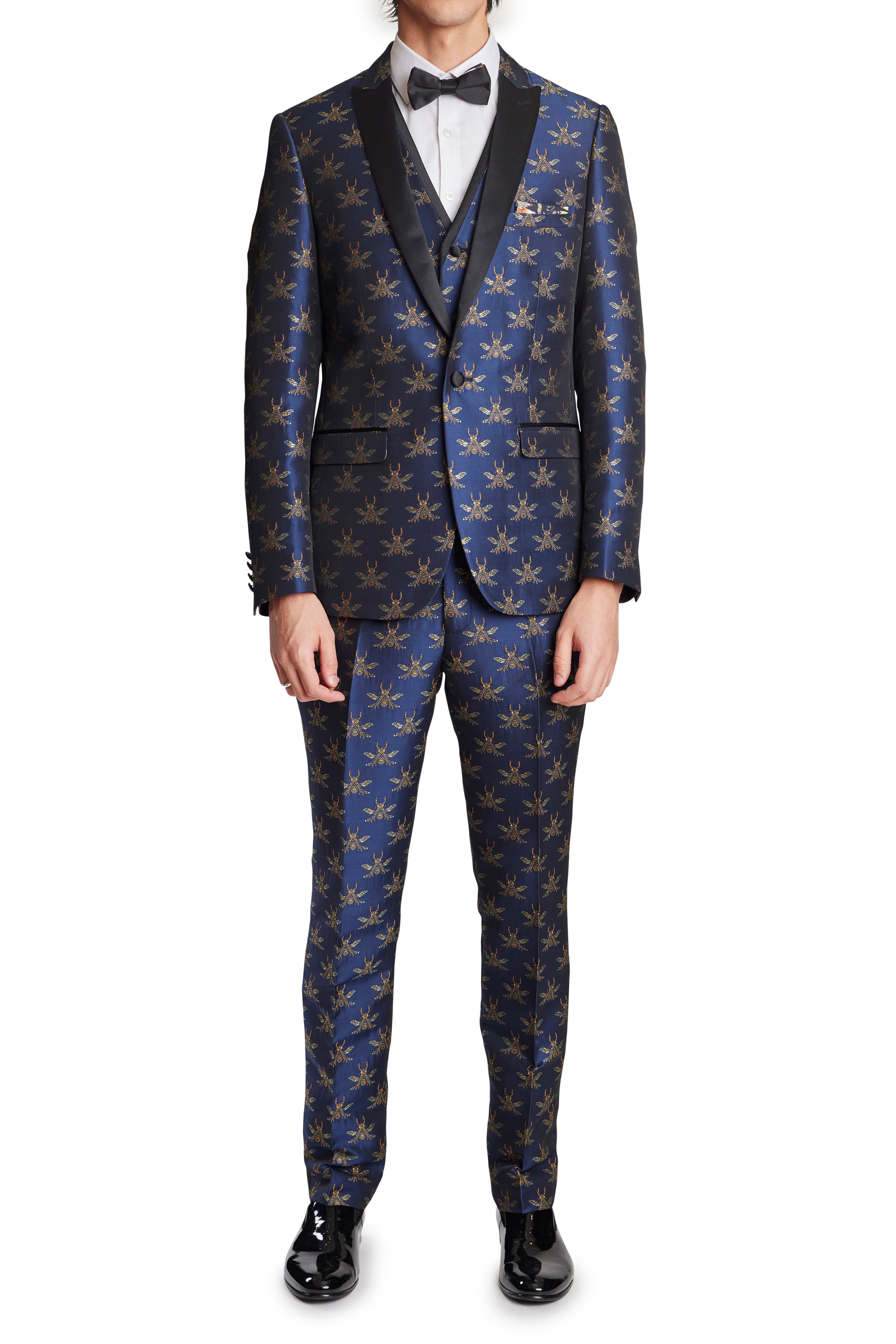 Grosvenor Peak Tux Jacket - slim - Navy Iconic Bees