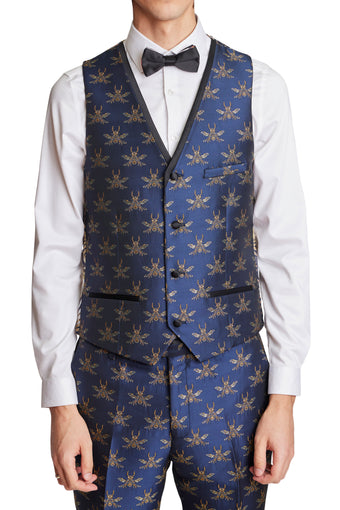 Mayfair Tux Vest - slim - Navy Iconic Bees