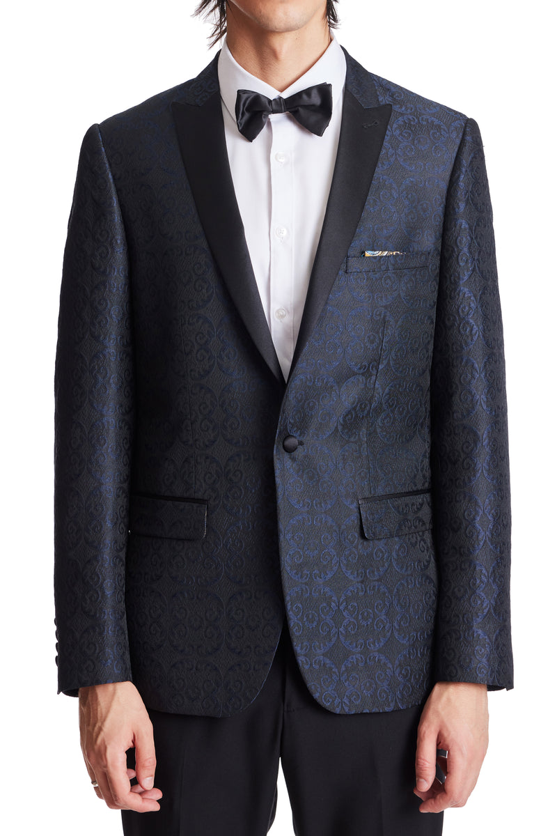 Grosvenor Peak Tux Jacket - slim - Black and Blue – Paisley & Gray