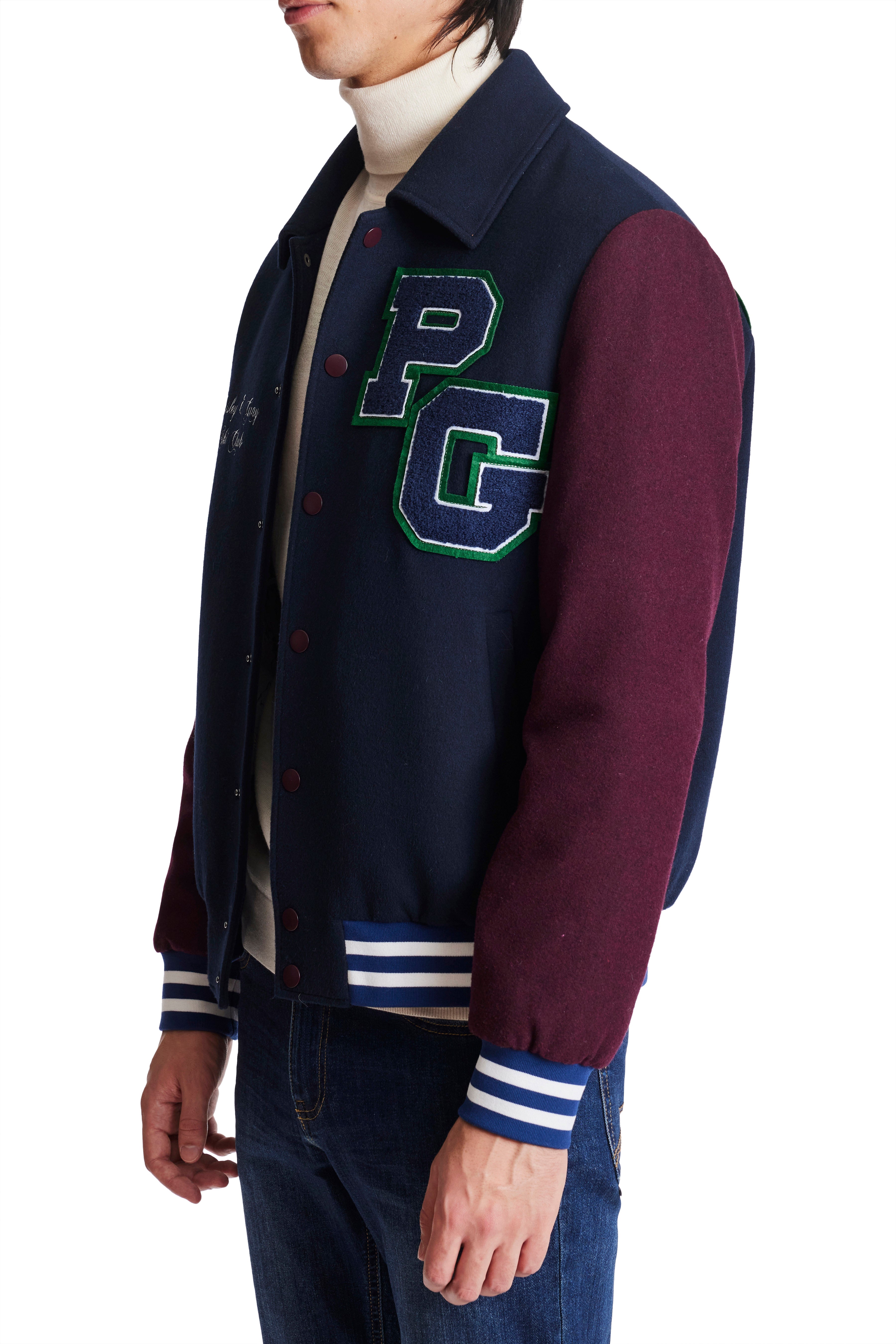Ski Club Down Varsity Jacket - Navy Burgundy