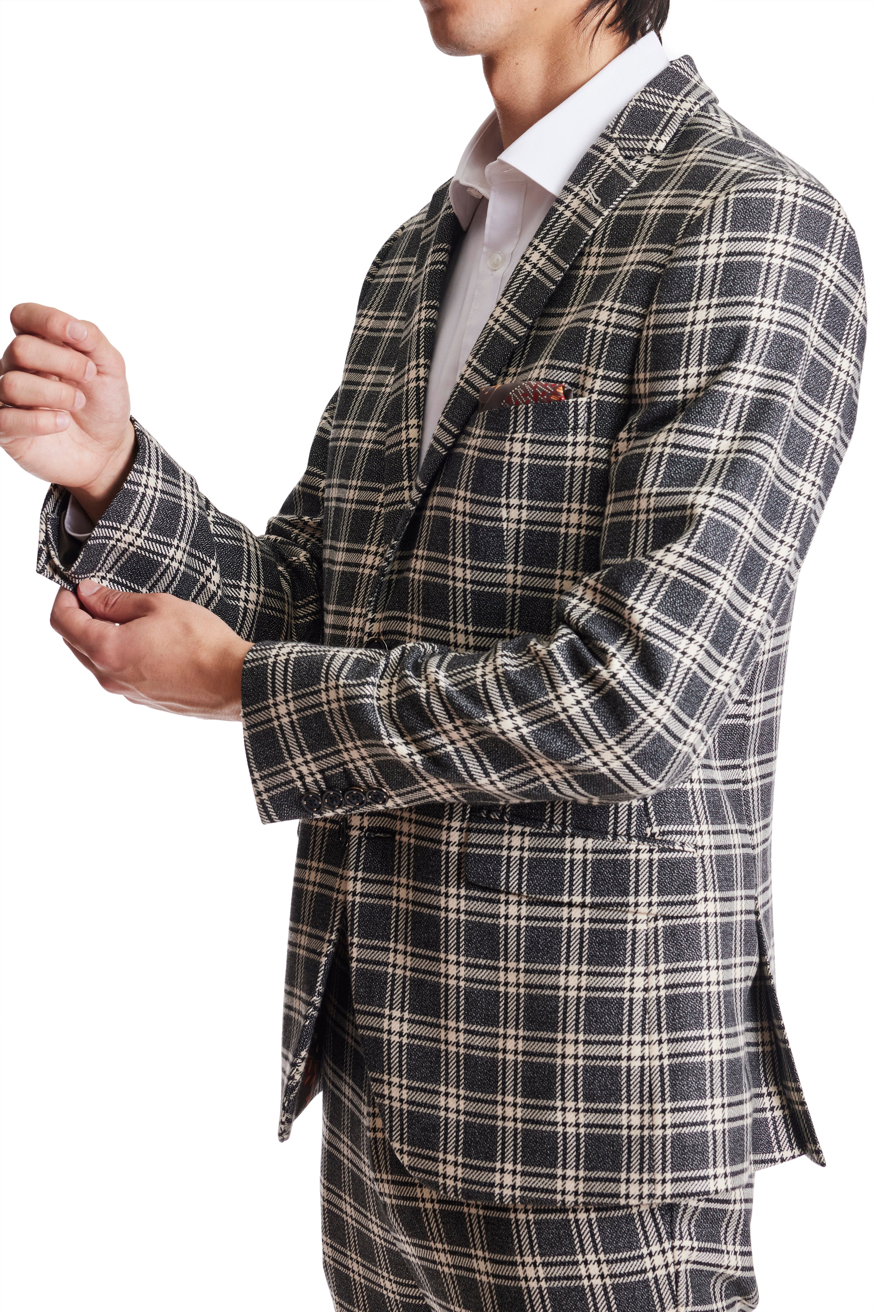 Dover Notch Jacket - slim - Black Cream Plaid