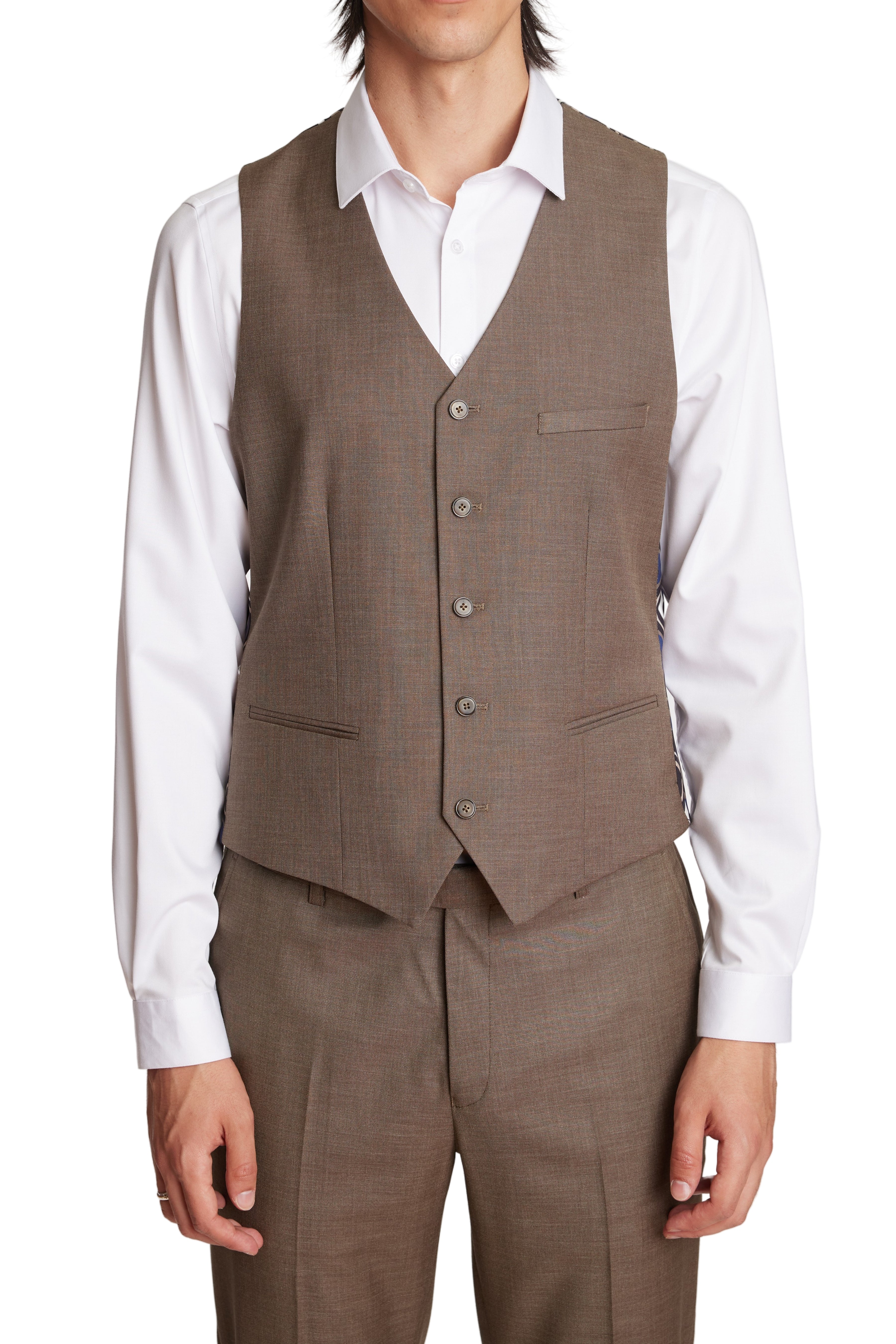 Modern Fit - Eaton 5 Button Vest - Dark Khaki Shark