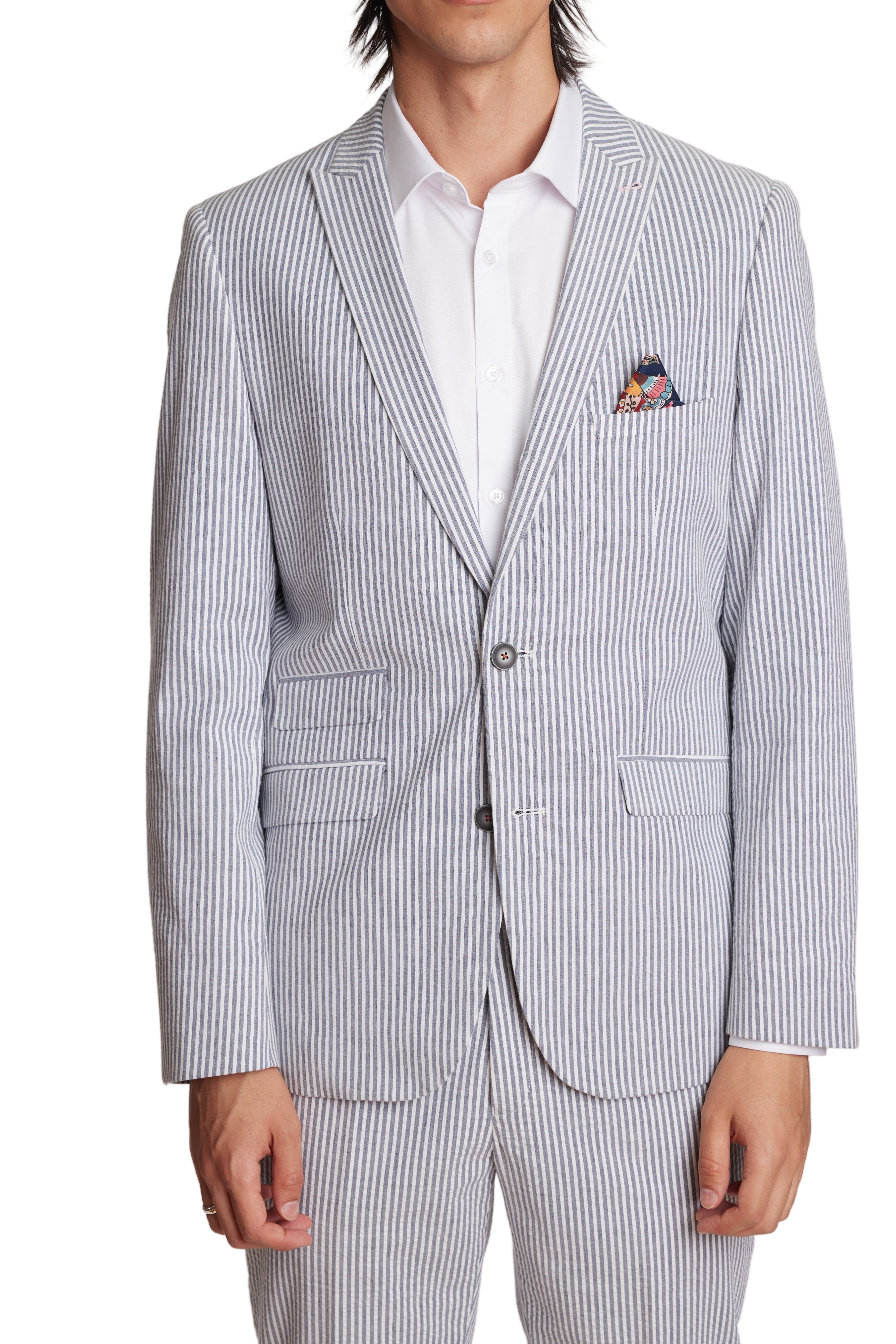 Ashton Peak Jacket - slim - Grey & Wht Seersucker Stripes