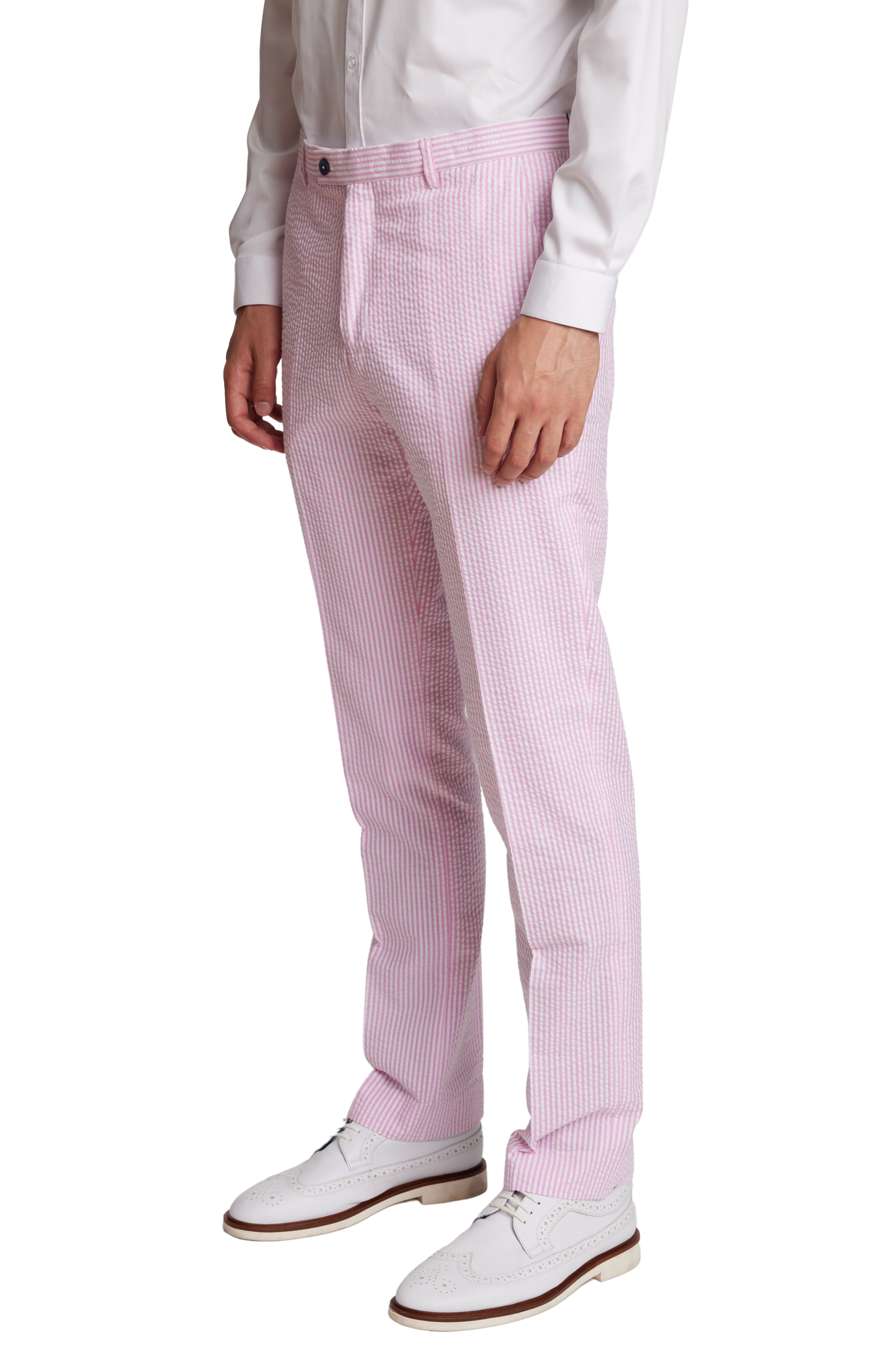 Downing Pants - slim - Pink Wht Seersucker Stripes