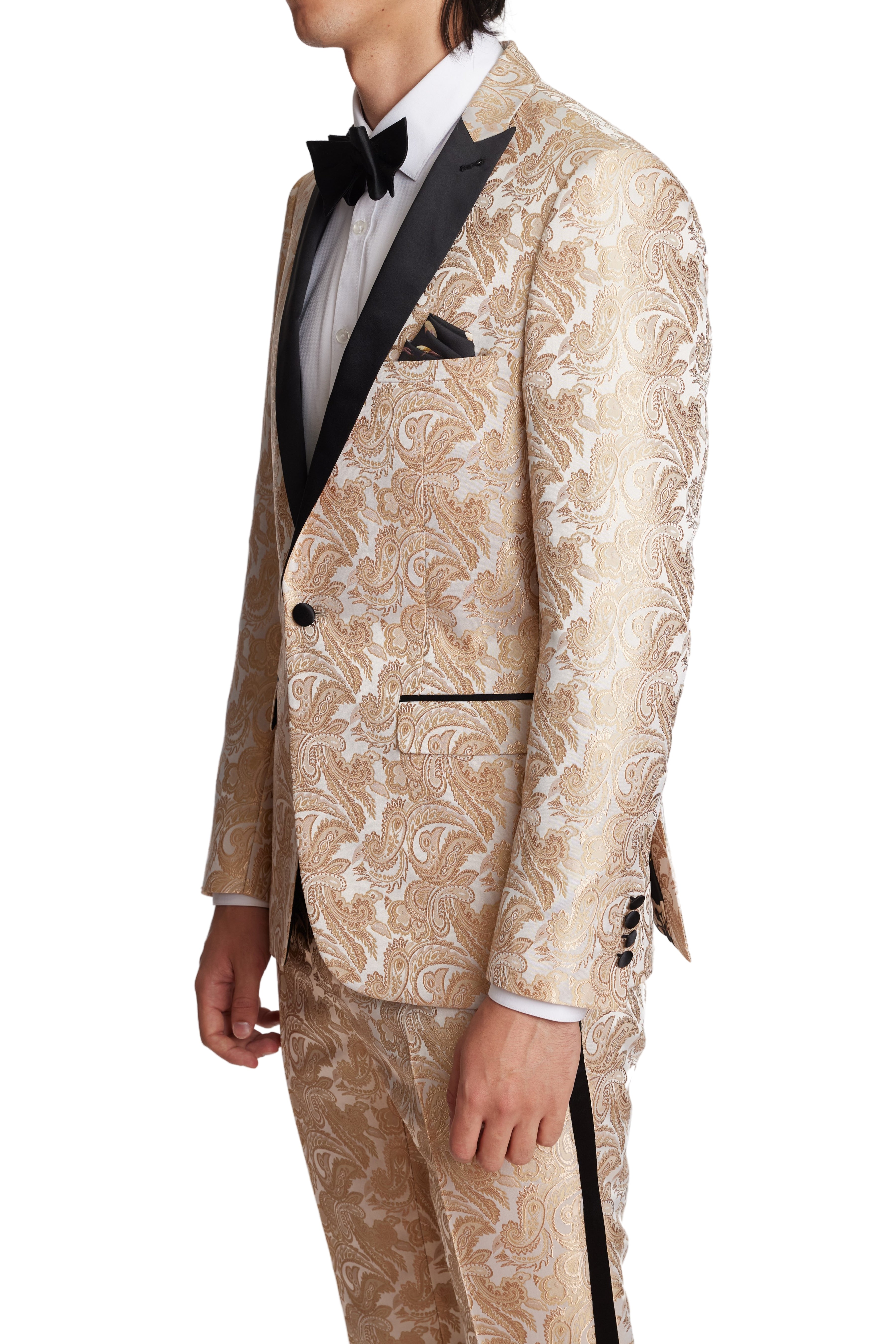 Grosvenor Peak Tux Jacket - slim - Cream Gold Paisley