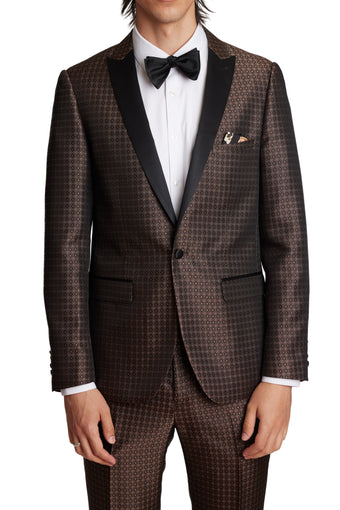 Grosvenor Peak Tux Jacket - slim - Brown Bronze Jacquard