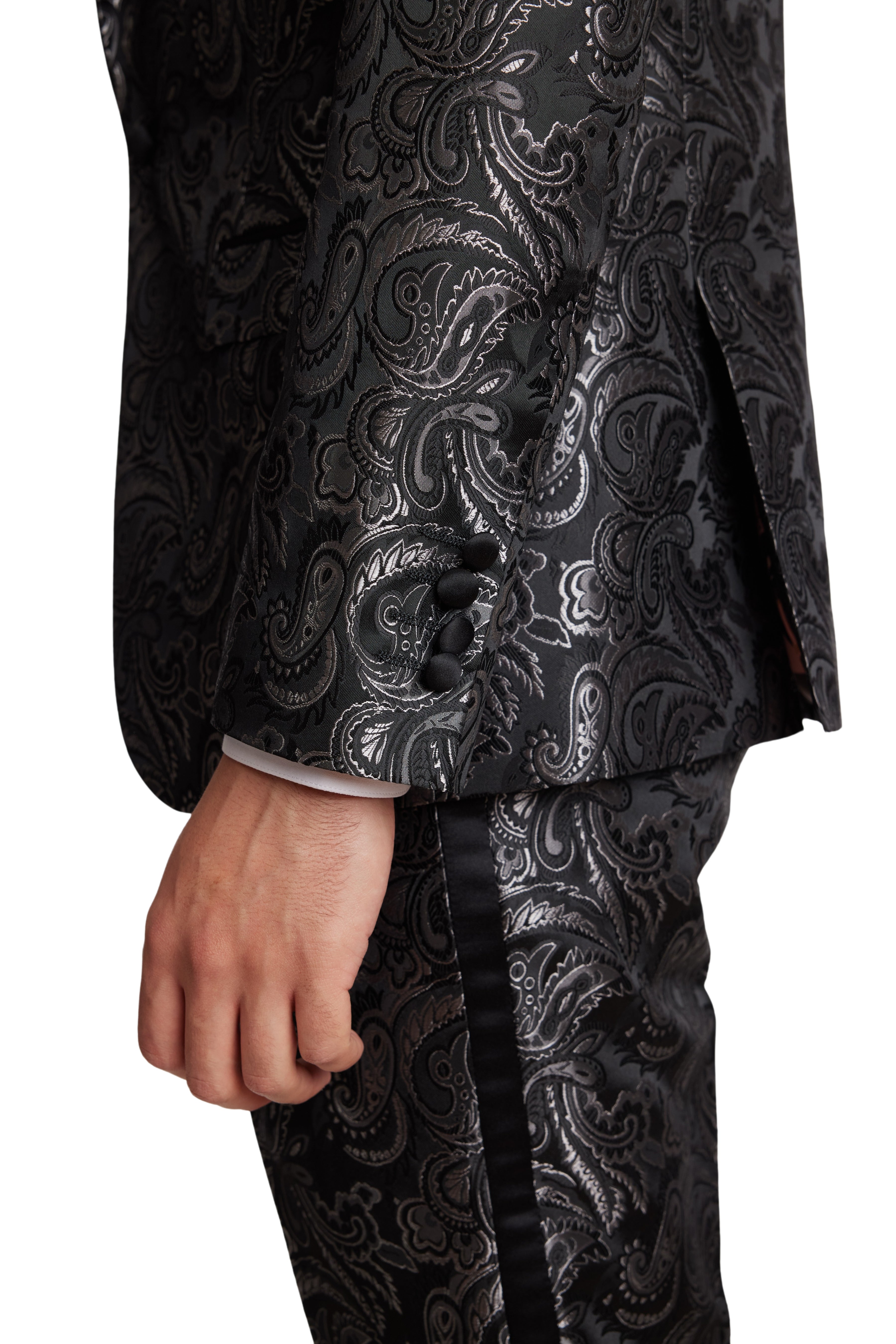 Grosvenor Peak Tux Jacket - slim - Black Silver Paisley