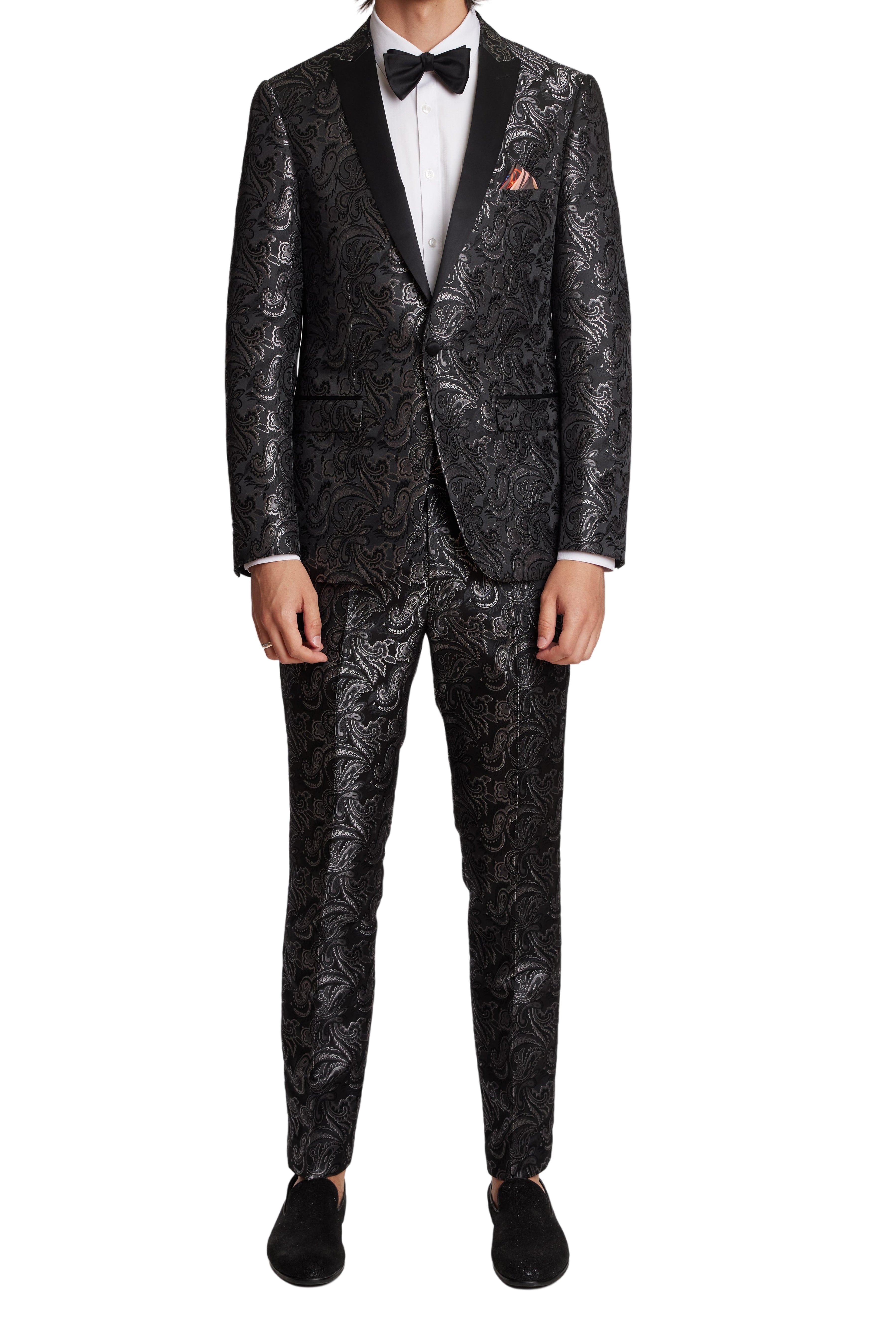 Grosvenor Peak Tux Jacket - slim - Black Silver Paisley