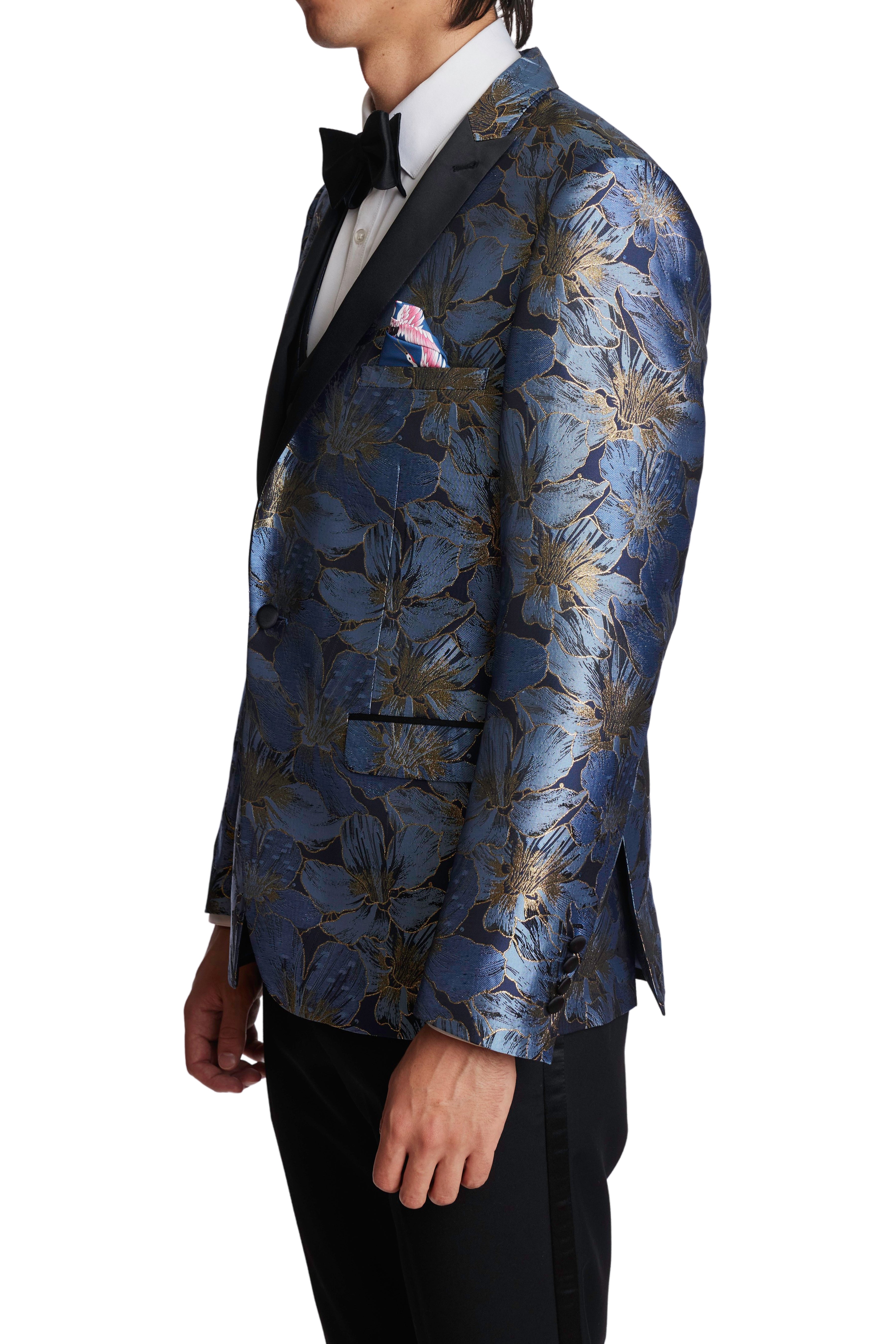 Grosvenor Peak Tux Jacket - slim - Navy Blue Gold Flower