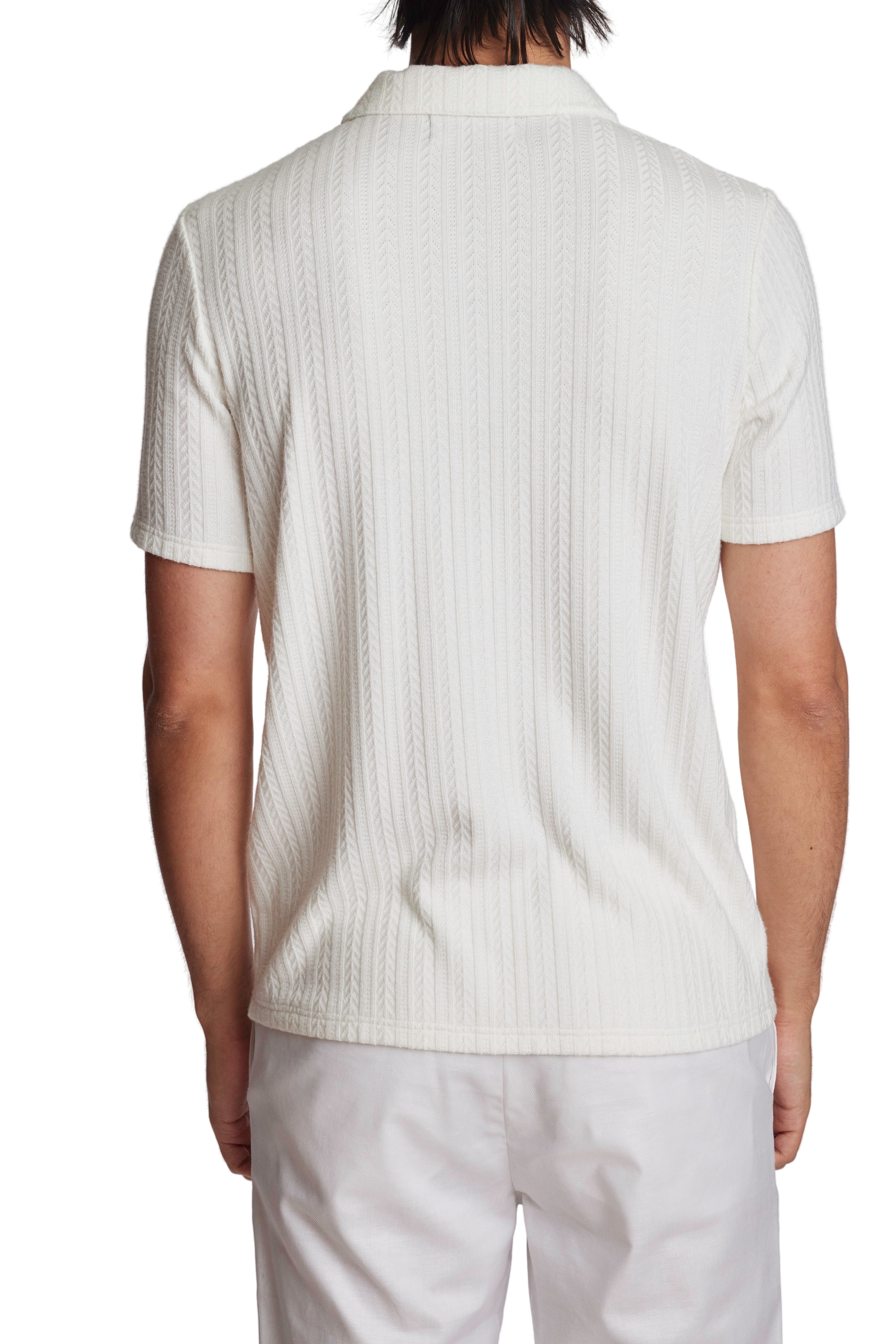 Full Placket Pointelle Polo - All White