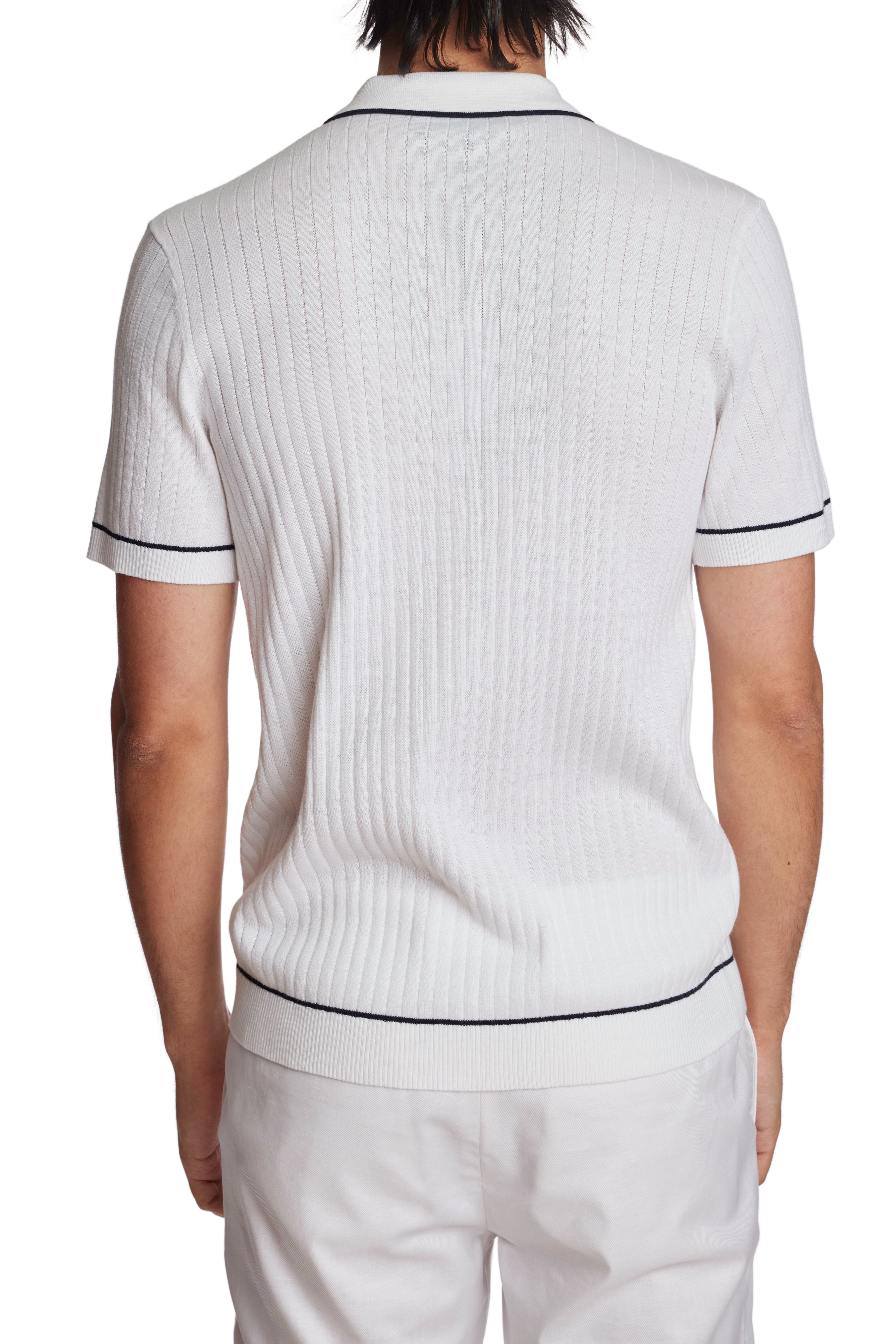 Full Placket Tipped Polo - White Navy