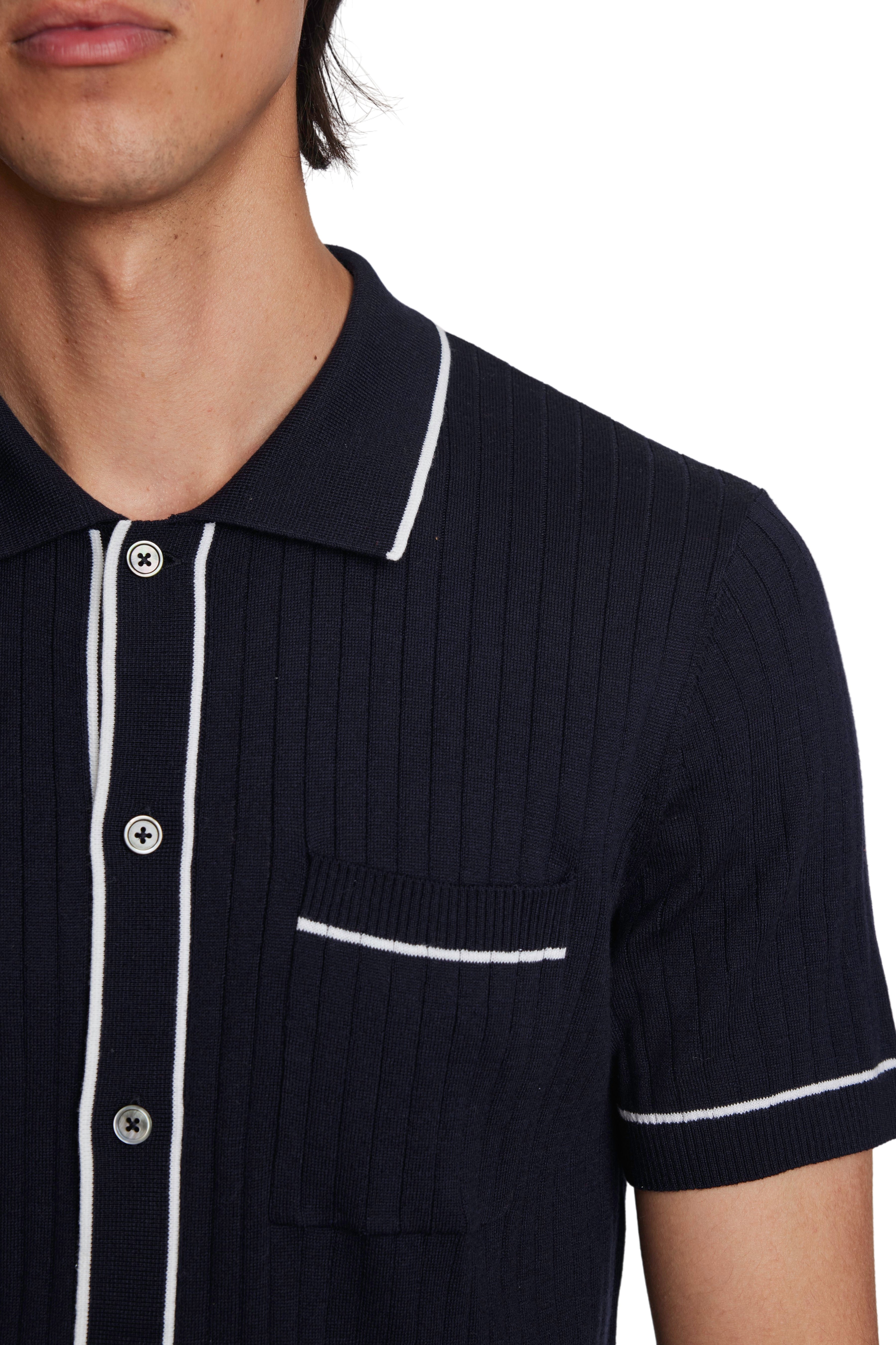 Full Placket Tipped Polo - Navy